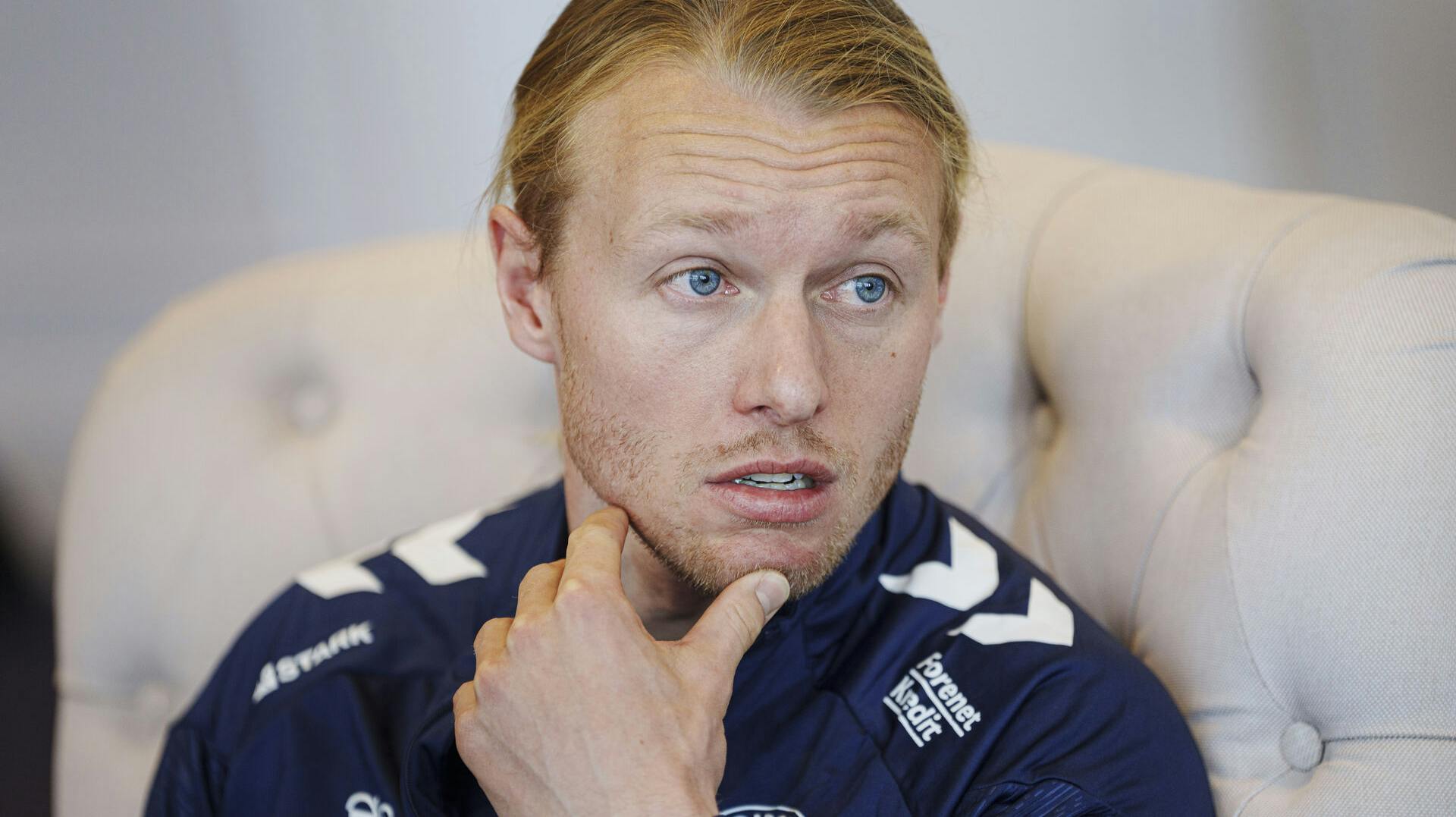 Simon Kjær during the national football team's mixed zone in Helsingør on Thursday, March 21, 2024. (Photo: Liselotte Sabroe/Ritzau Scanpix)