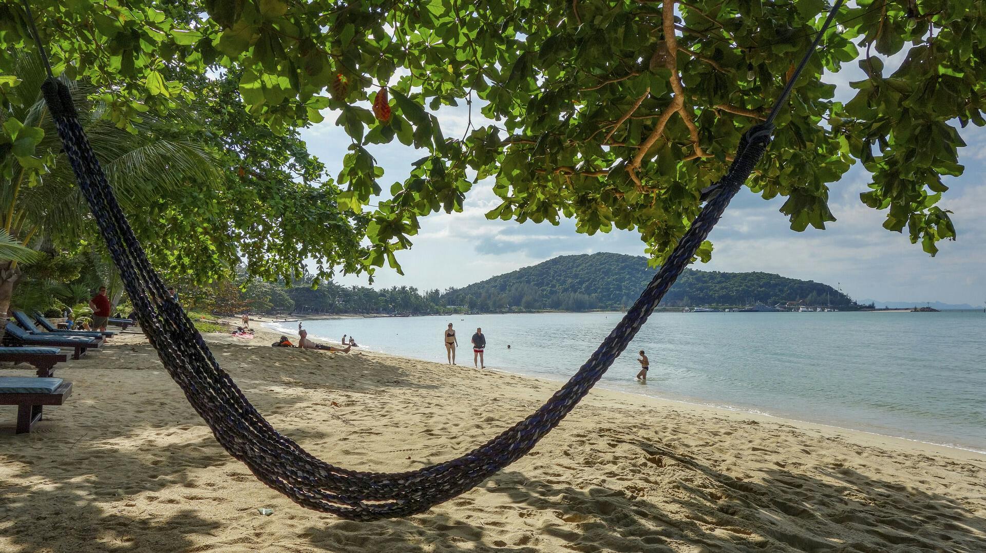11 December 2019, Thailand, Koh Samui: An empty hammock on a beach. Photo by: Damian Gollnisch/picture-alliance/dpa/AP Images