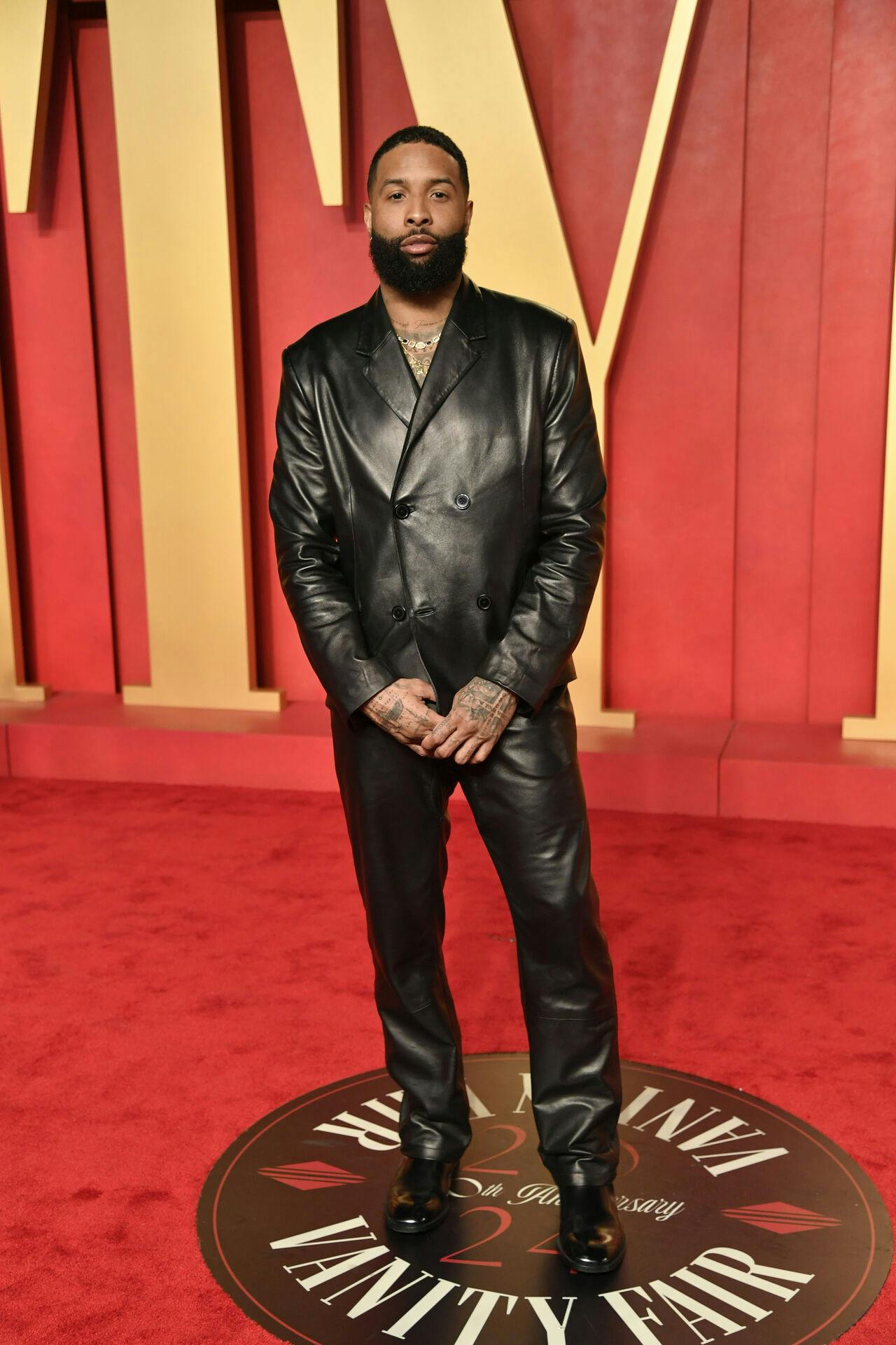 Odell Beckham Jr. arrives at the Vanity Fair Oscar Party on Sunday, March 10, 2024, at the Wallis Annenberg Center for the Performing Arts in Beverly Hills, Calif. (Photo by Evan Agostini/Invision/AP)