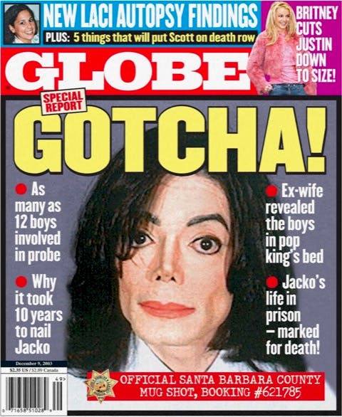 Her ses Michael Jackson på forsiden i 2003 i sagen, der nu forfølger ham i døden.