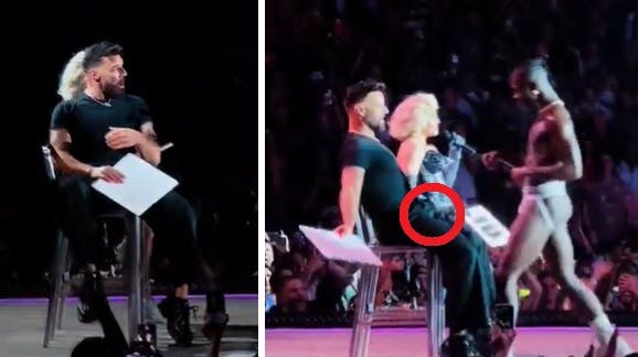 Det gik lystigt for sig, da Ricky Martin var på scenen med Madonna forleden.