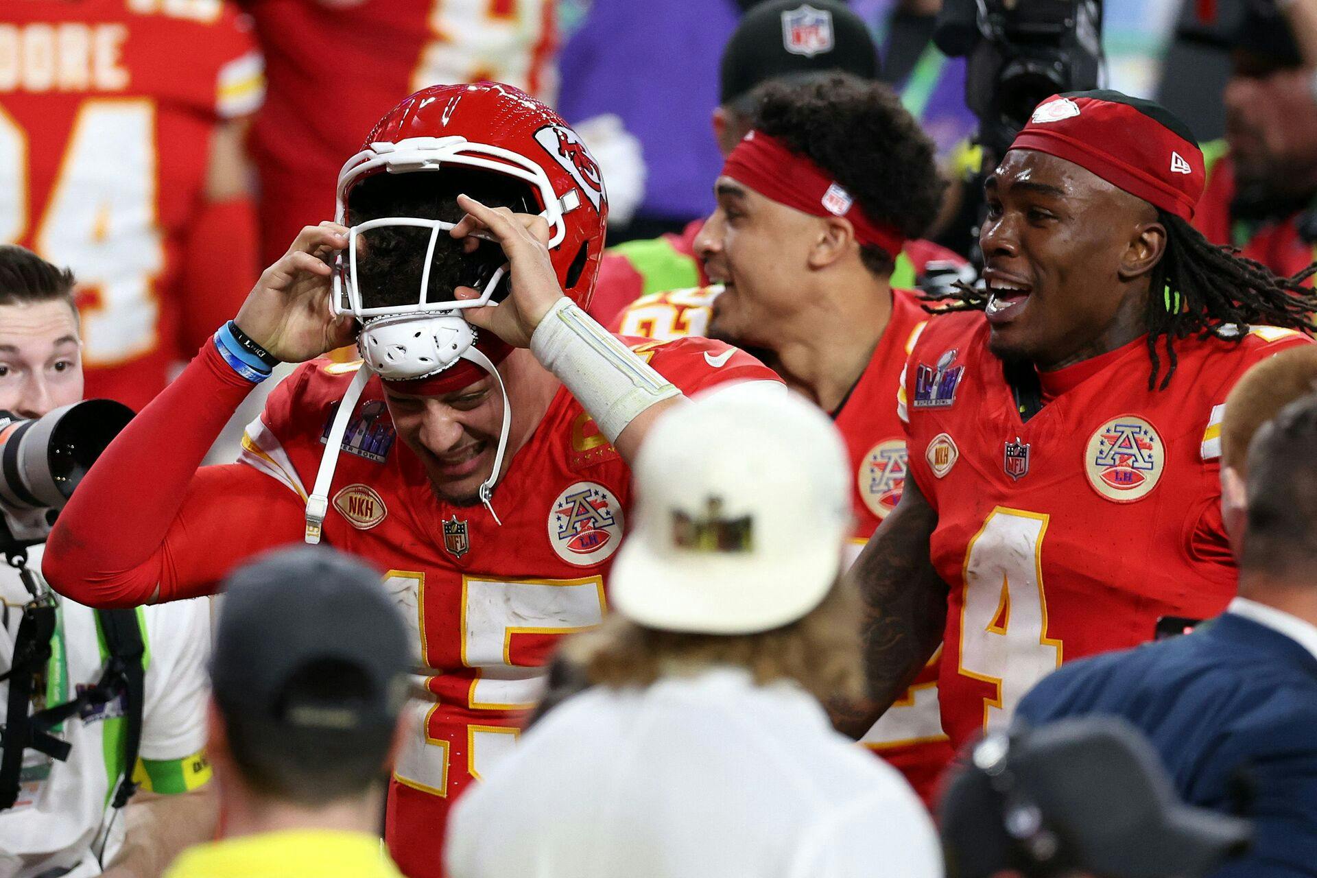 I februar fejrede Rice (th) Super Bowl-finalesejren med holdkammeraterne fra Kansas City Chiefs. 