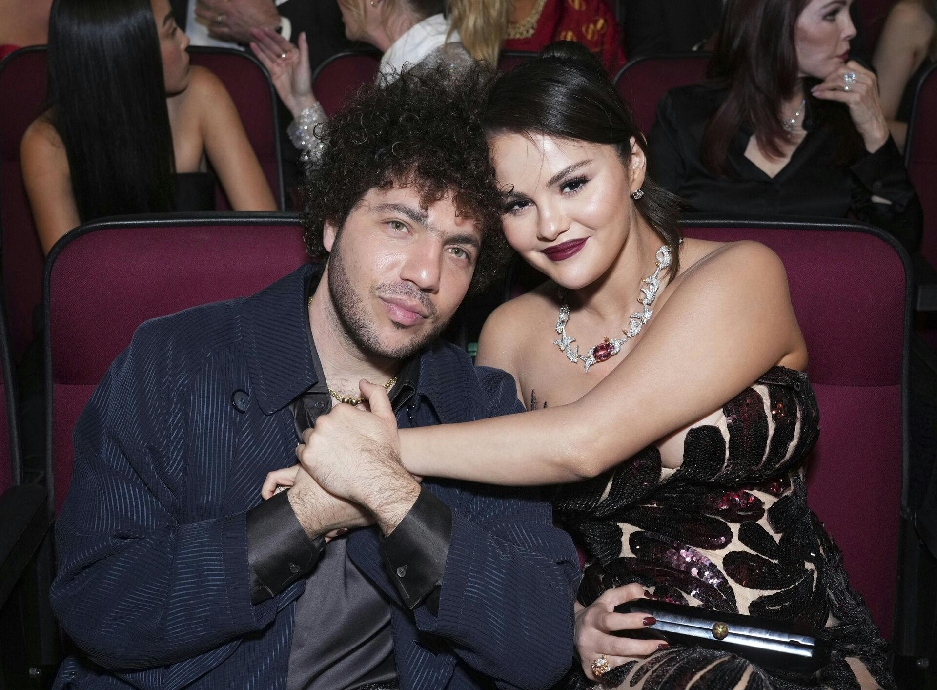 Benny Blanco and Selena Gomez at the 75th Emmy Awards on Monday, Jan. 15, 2024 at the Peacock Theater in Los Angeles. (Photo by Jordan Strauss/Invision for the Television Academy/AP Images)