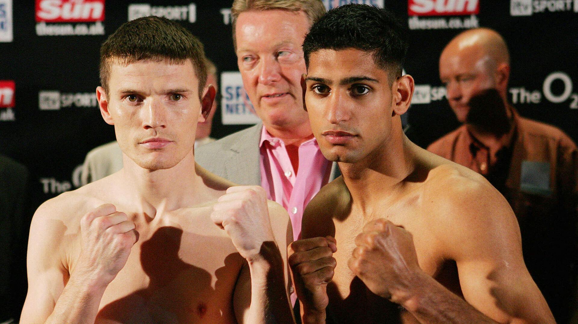 Willie Limond (tv.) og den britiske stjernebokser Amir Khan (th.).  