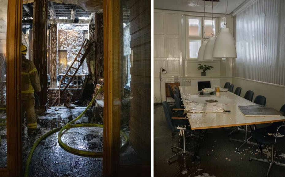 Dansk Erhverv har delt billeder af Børsen, der i går blev ramt af en voldsom brand. Og det er tydeligt at se, at branden har været voldsom.
