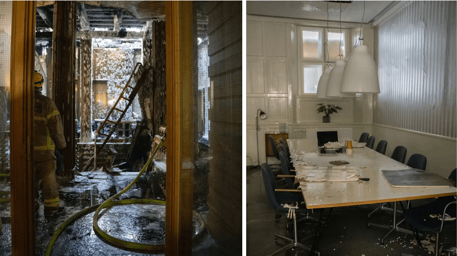 Dansk Erhverv har delt billeder af Børsen, der i går blev ramt af en voldsom brand. Og det er tydeligt at se, at branden har været voldsom.