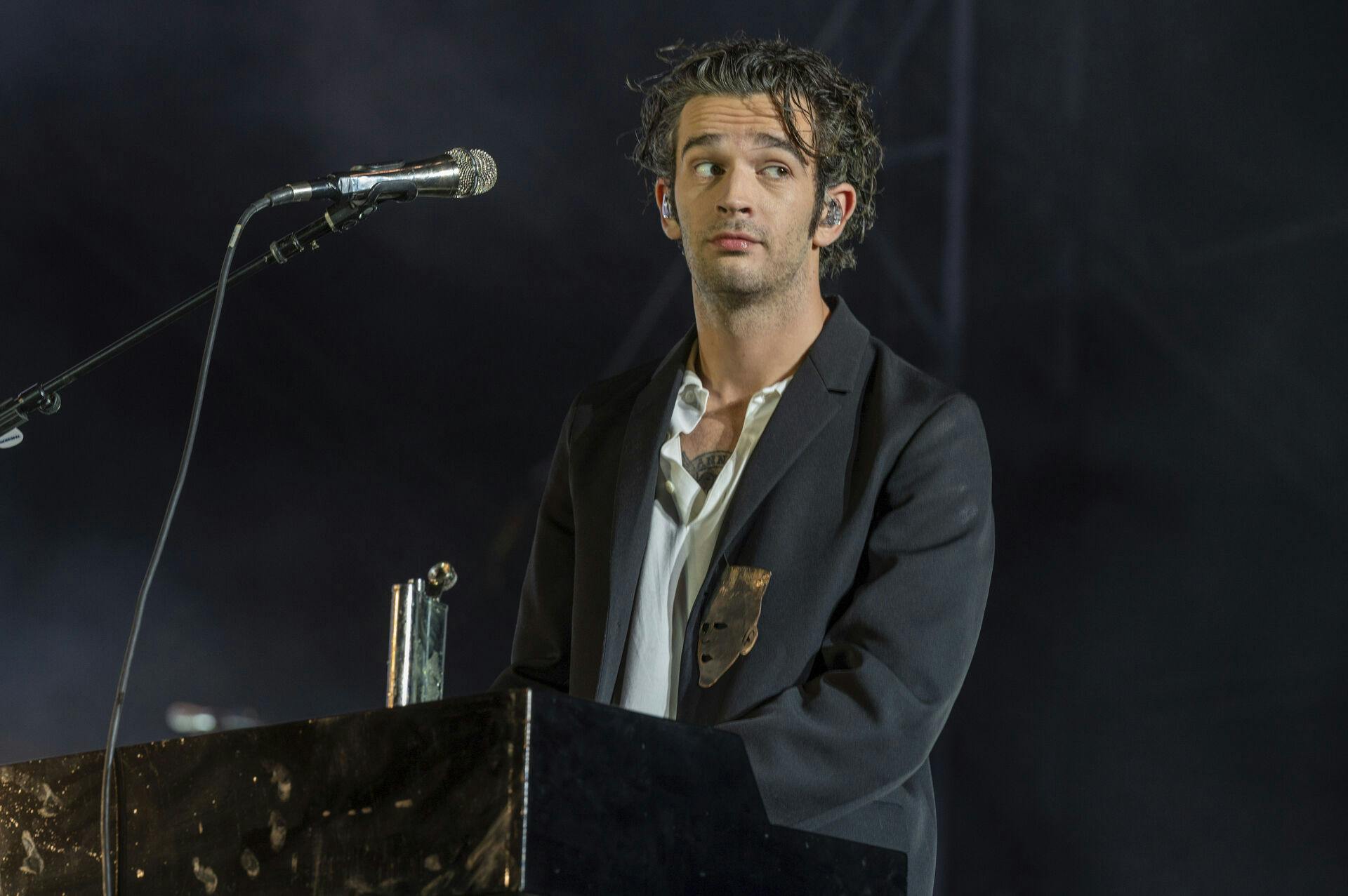 Matty Healy, of The 1975, performs at Music Midtown on Saturday, Sept. 16, 2023, at Piedmont Park in Atlanta. (Photo by Paul R. Giunta/Invision/AP)