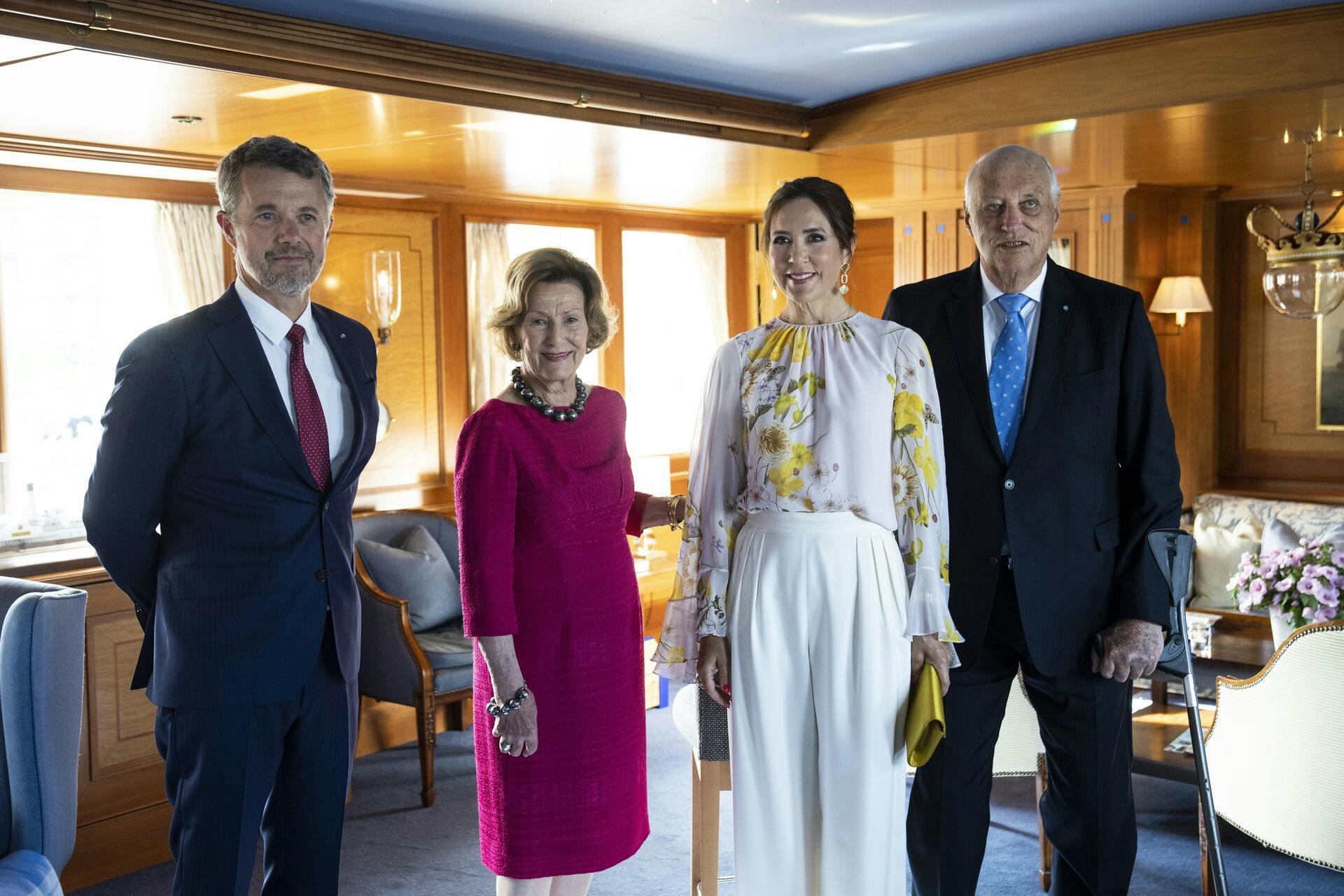 Det norske kongepar med kong Frederik og dronning Mary i juni 2023.&nbsp;