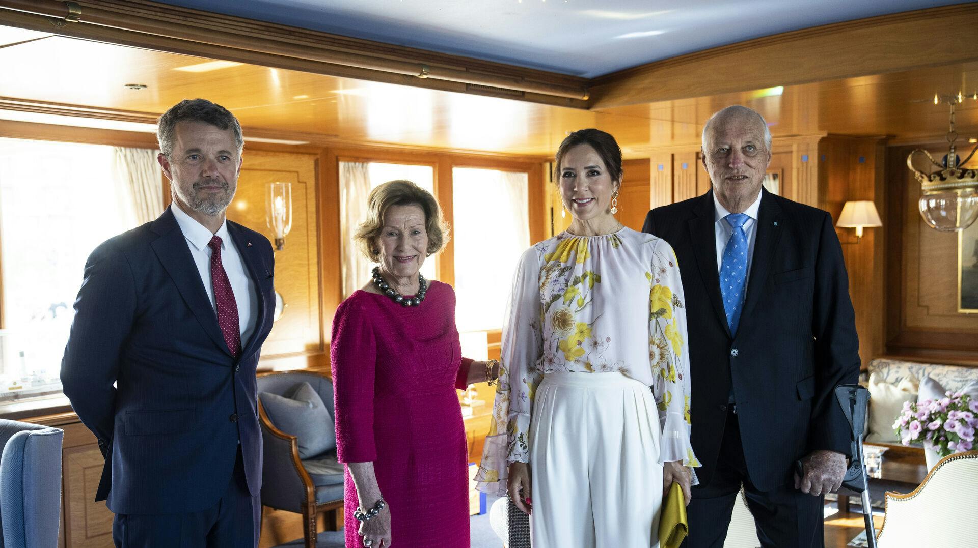 Det norske kongepar med kong Frederik og dronning Mary i juni 2023.&nbsp;