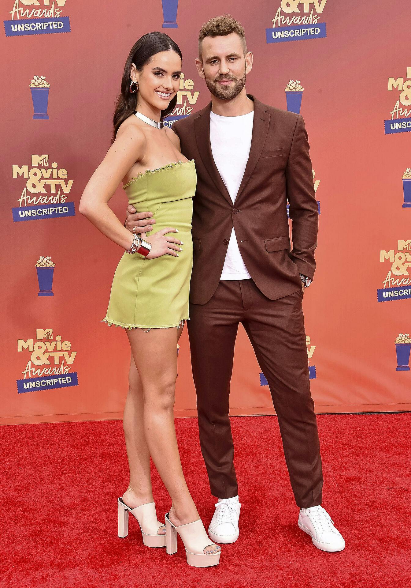 Natalie Joy and Nick Viall attend the 2022 MTV Movie and TV Awards: UNSCRIPTED at Barker Hangar in Santa Monica, Los Angeles, USA, on 02 June 2022. Photo by: Hubert Boesl/picture-alliance/dpa/AP Images