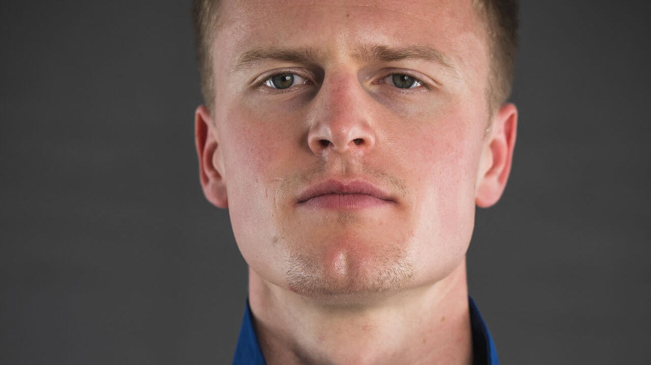 Men's 1500m bronze medallist Norway's Narve Gilje Nordas poses for portraits during a studio photo session on the sidelines of the World Athletics Championships at the National Athletics Centre in Budapest on August 25, 2023. ANDREJ ISAKOVIC / AFP