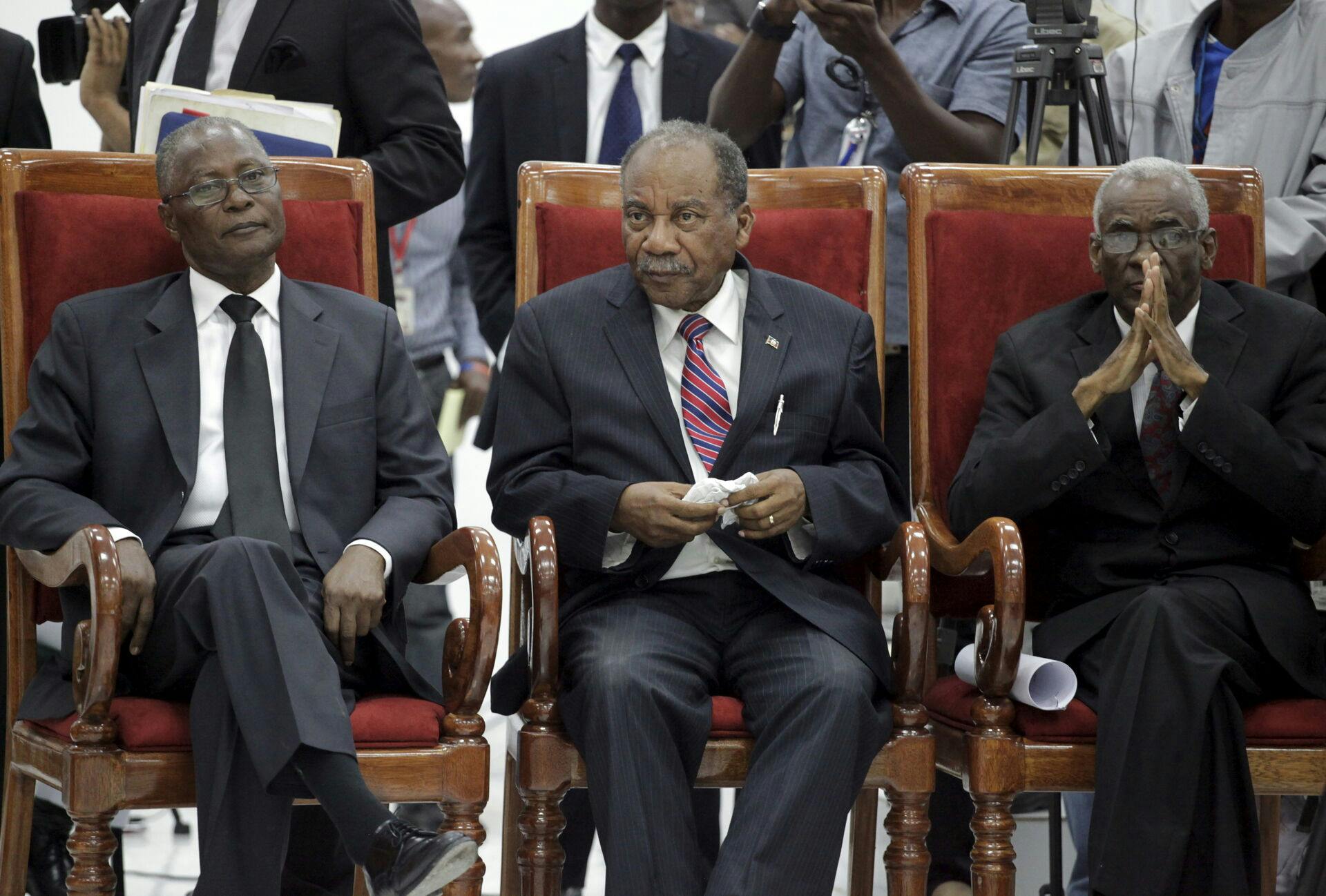 Haitis overgangsregering har tirsdag udpeget Edgar Leblanc (th) som præsident.&nbsp;
