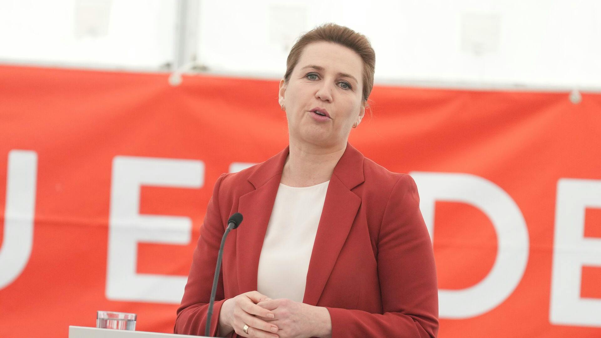 Prime Minister Mette Frederiksen (S) gives a May 1st speech in the public park Kløften in Haderslev on Wednesday, May 1st, 2024. (Photo: Claus Fisker/Scanpix 2024)
