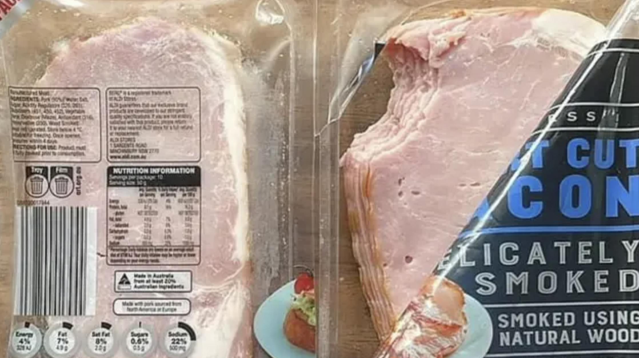 Hvem har bidt i denne bacon, spørger en Aldi-kunde. 