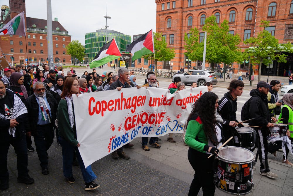 København forenet mod folkedrab, lyder budskabet fra en flok danske demonstranter. 