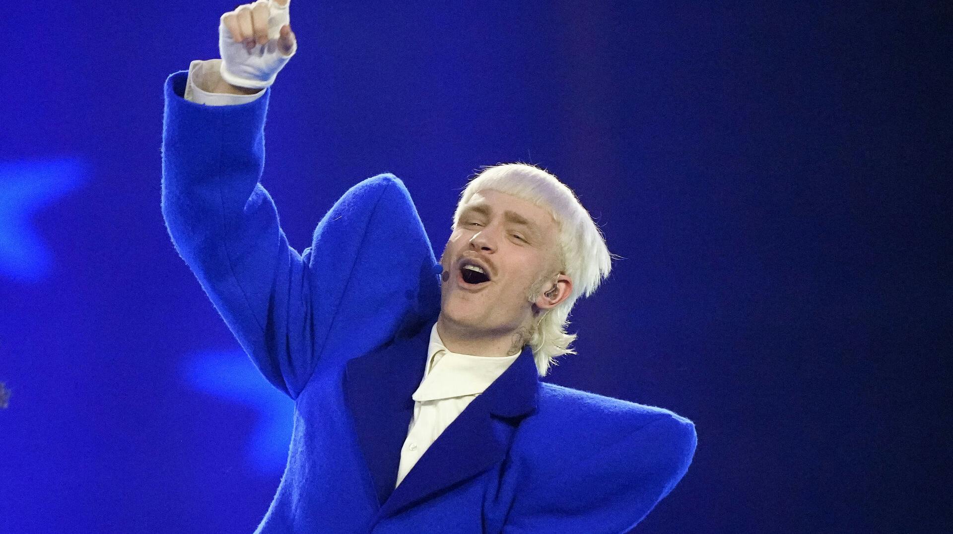 Joost Klein of Netherlands performs the song Europapa during the dress rehearsal for the second semi-final at the Eurovision Song Contest in Malmo, Sweden, Wednesday, May 8, 2024. (AP Photo/Martin Meissner)