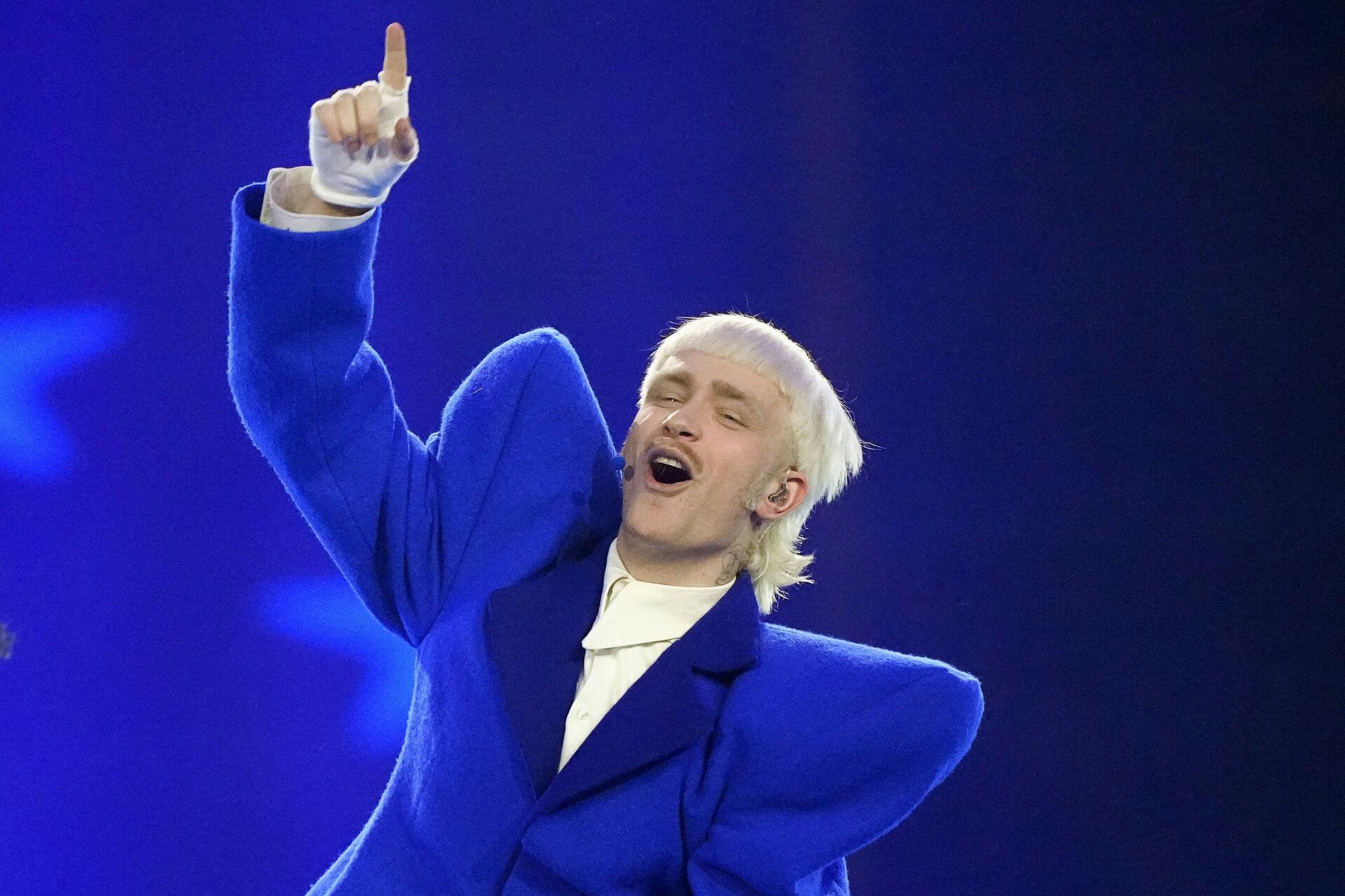 Joost Klein of Netherlands performs the song Europapa during the dress rehearsal for the second semi-final at the Eurovision Song Contest in Malmo, Sweden, Wednesday, May 8, 2024. (AP Photo/Martin Meissner)