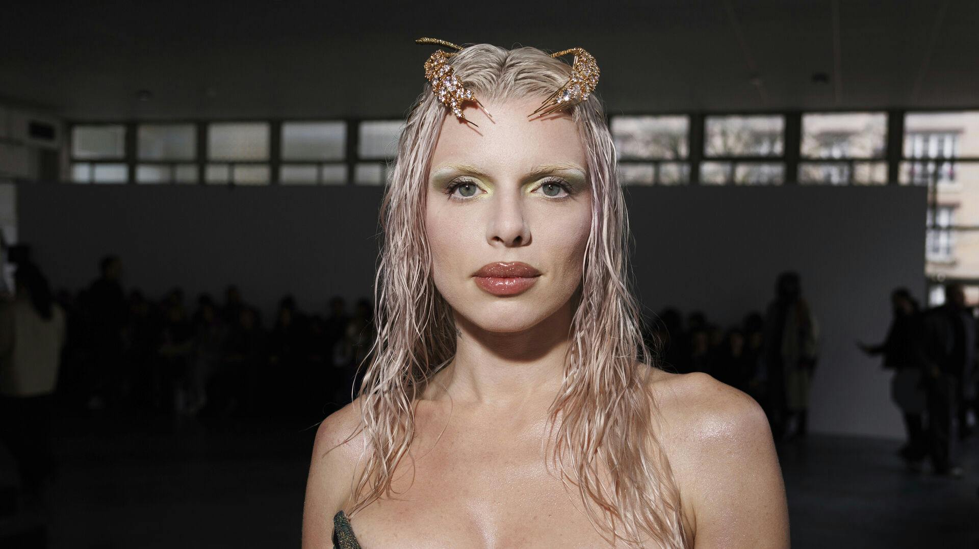 Julia Fox attends the Vivienne Westwood Fall/Winter 2024-2025 ready-to-wear collection presented Saturday, March 2, 2024 in Paris. (Photo by Vianney Le Caer/Invision/AP)