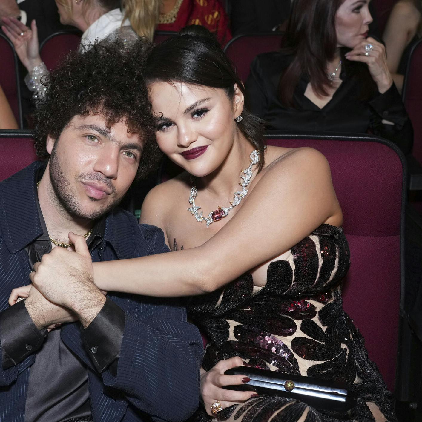 Benny Blanco and Selena Gomez at the 75th Emmy Awards on Monday, Jan. 15, 2024 at the Peacock Theater in Los Angeles. (Photo by Jordan Strauss/Invision for the Television Academy/AP Images)