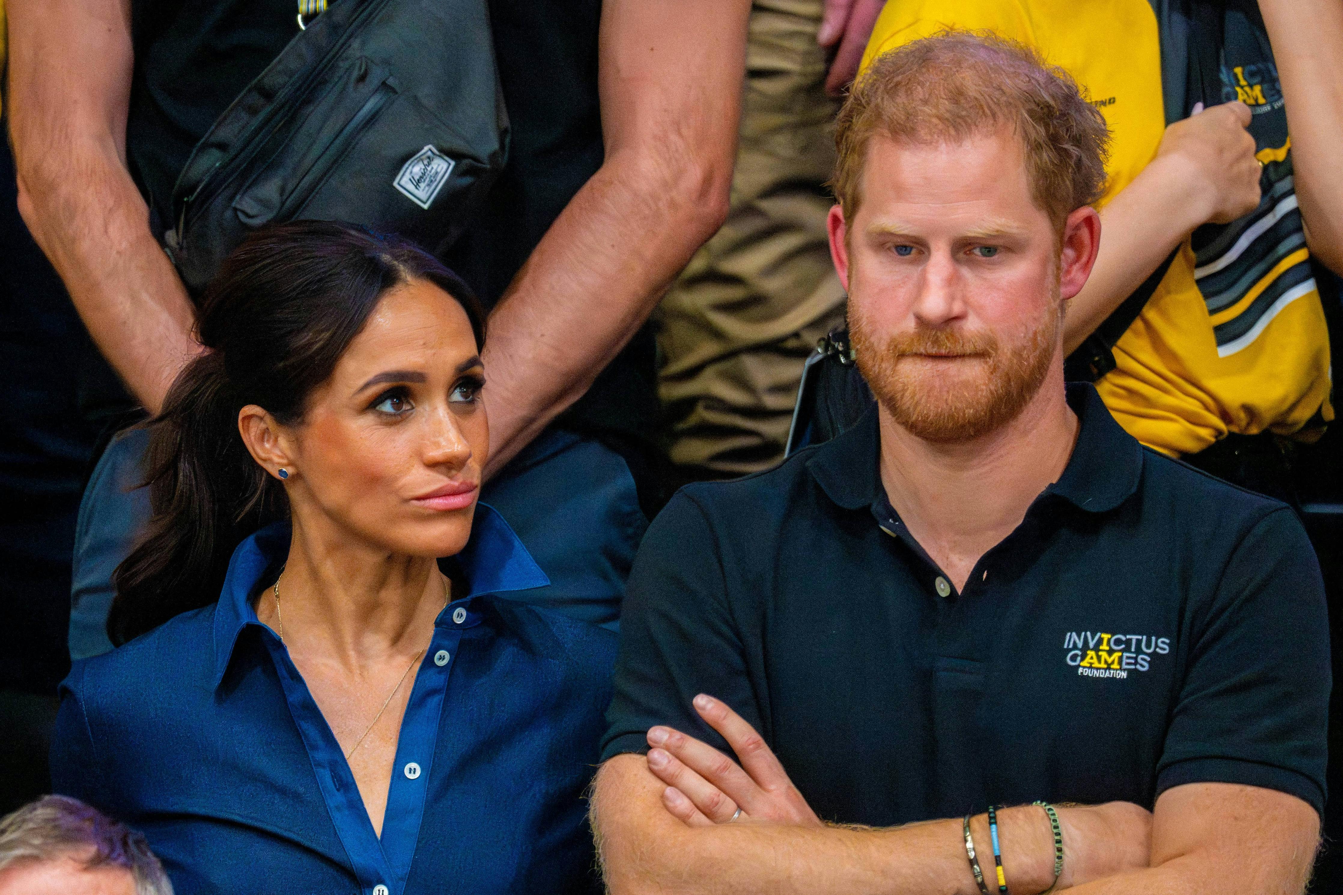 Prince Harry, Duke of Sussex and Meghan Markle, Duchess of Sussex during day 6 of Invictus Games 2023 at the Merkur Spiel-Arena in Dusseldorf. 15 Sep 2023 Pictured: Prince Harry, Duke of Sussex and Meghan Markle, Duchess of Sussex during day 6 of Invictus Games 2023 at the Merkur Spiel-Arena in Dusseldorf. Photo credit: MEGA TheMegaAgency.com +1 888 505 6342 (Mega Agency TagID: MEGA1033142_010.jpg) [Photo via Mega Agency]