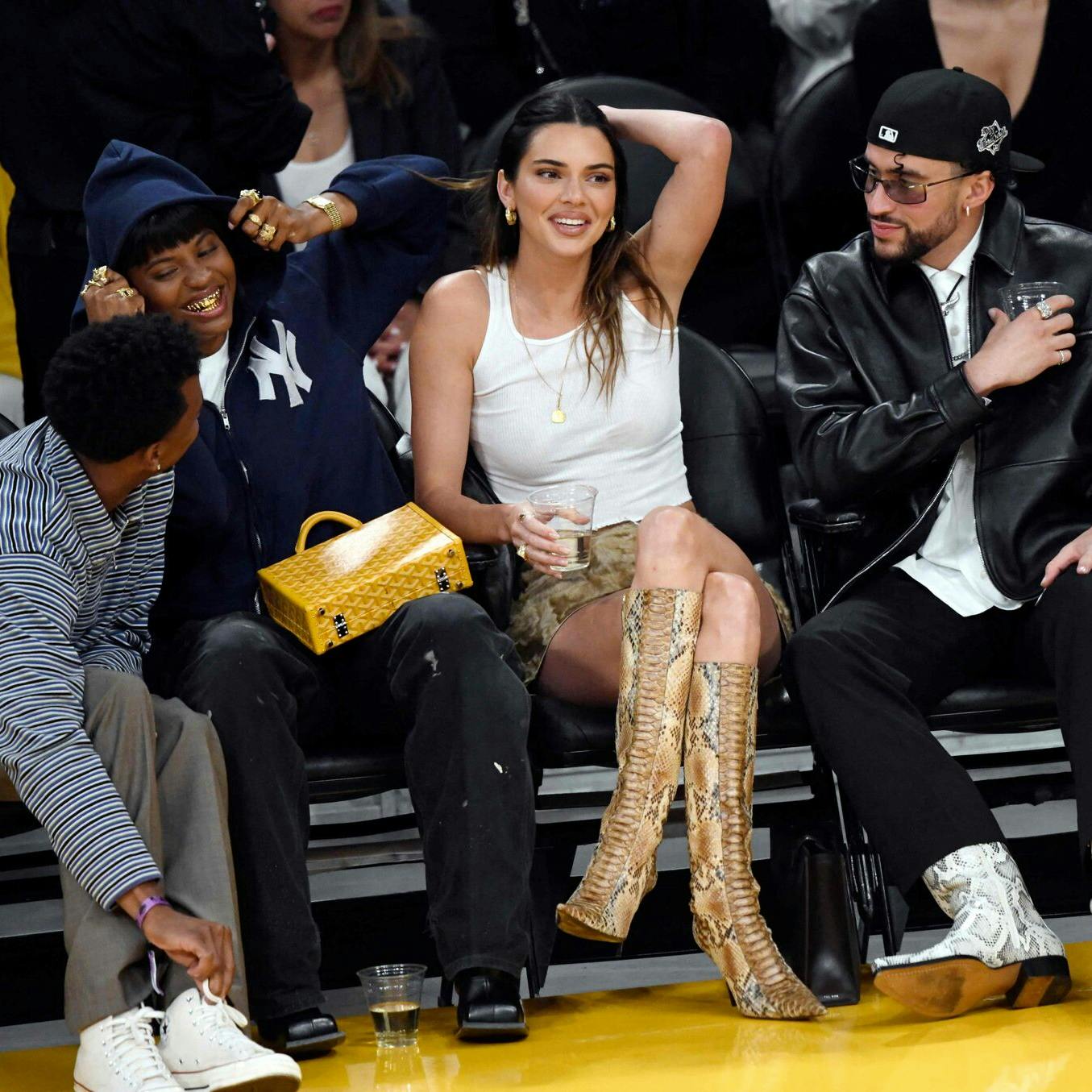 LOS ANGELES, CALIFORNIA - MAY 12: Kendall Jenner and Bad Bunny attend the Western Conference Semifinal Playoff game between the Los Angeles Lakers and Golden State Warriors at Crypto.com Arena on May 12, 2023 in Los Angeles, California. Kevork Djansezian/Getty Images/AFP (Photo by KEVORK DJANSEZIAN / GETTY IMAGES NORTH AMERICA / Getty Images via AFP)