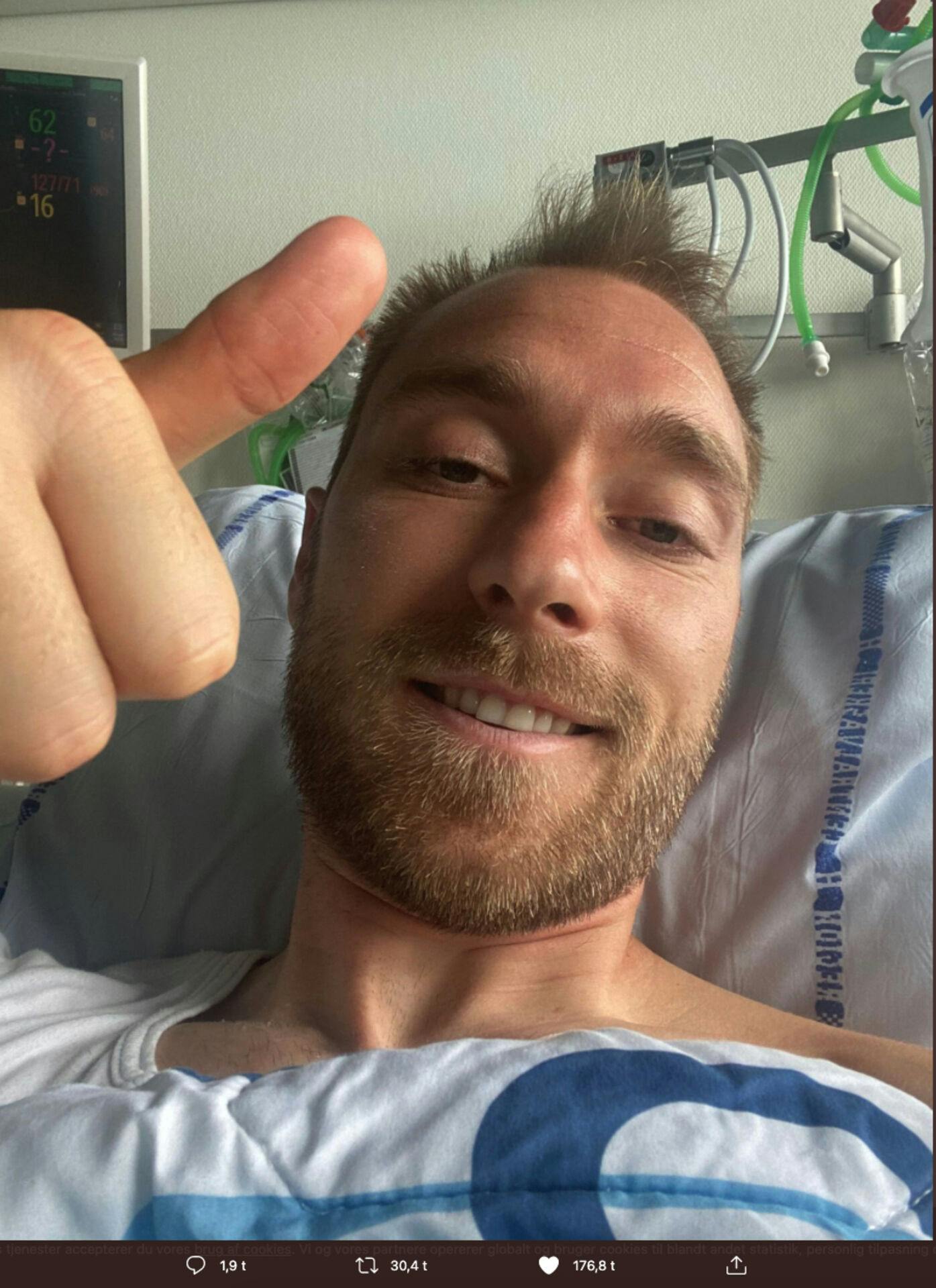 Christian Eriksen delte dette billede 15. juni 2021 - tre dage efter sit kollaps. Det var et billede, der rørte mange.