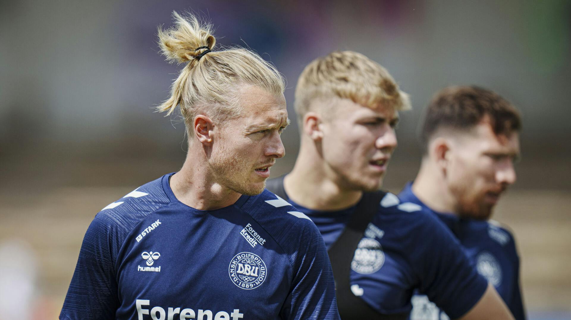 Simon Kjær, Rasmus Højlund and Pierre Emile Højbjerg during Denmarks national soccer team's training in Freudenstadt, Germany, Wednesday June 12, 2024. (Foto: Liselotte Sabroe/Ritzau Scanpix)