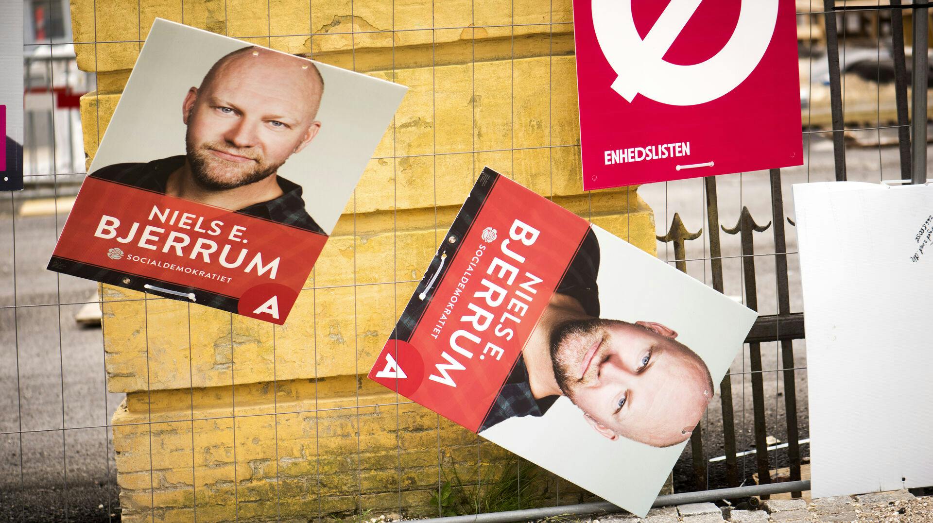 Valgplakat for Niels E. Bjerrum fra Socialdemokratiet i København under Europaparlamentsvalget og Folketingsvalget, søndag den 12. maj 2019.