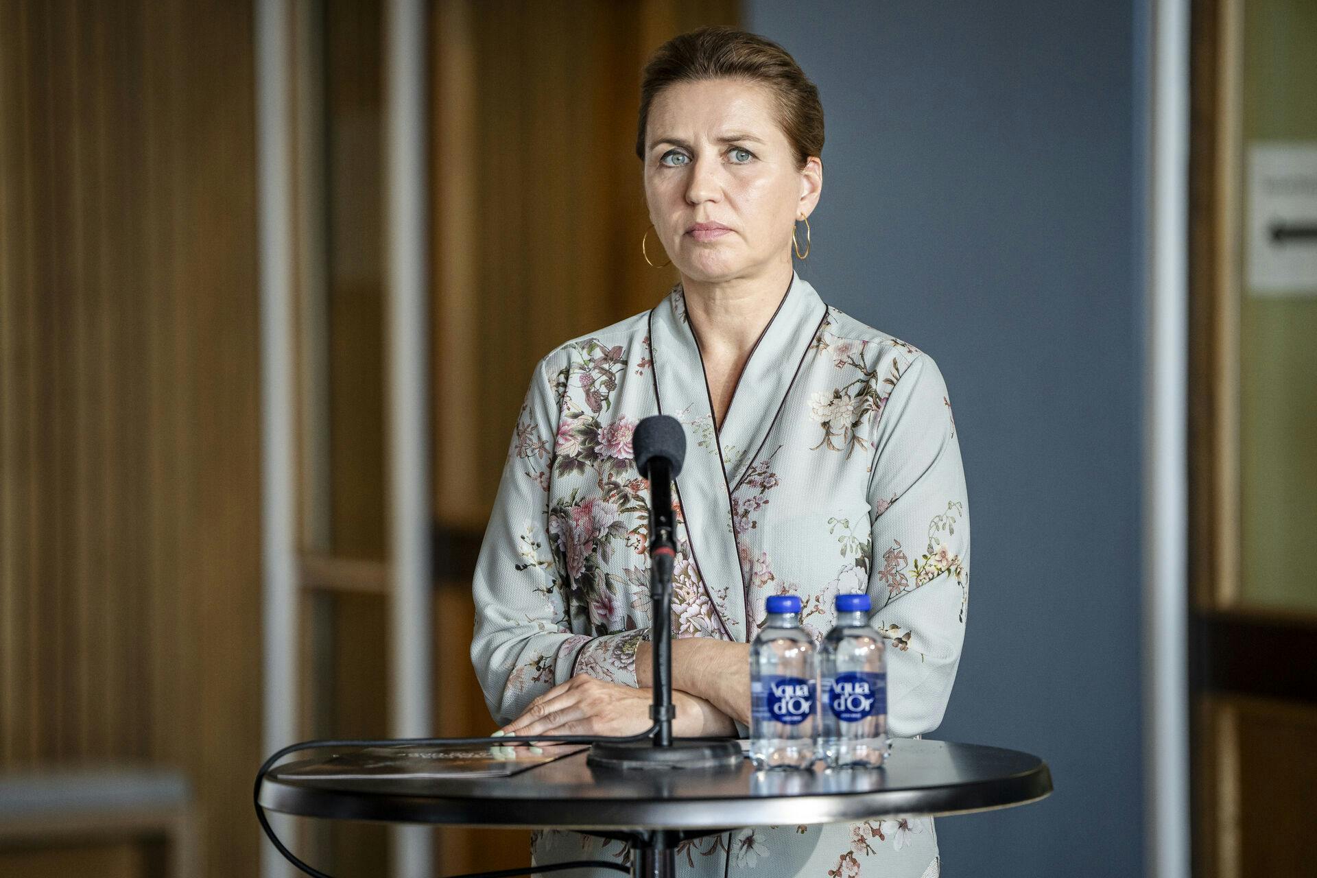 Statsminister Mette Frederiksen (S) under præsentation af tiltag i forbindelse med børn og skærmtid på Lundehusskolen i København mandag den 24. juni 2024.. (Foto: Mads Claus Rasmussen/Ritzau Scanpix)