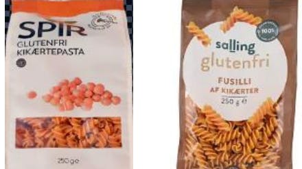 De to slags glutenfri kikærtepasta fra Salling indeholder alligevel gluten og bliver derfor tilbagekaldt.
