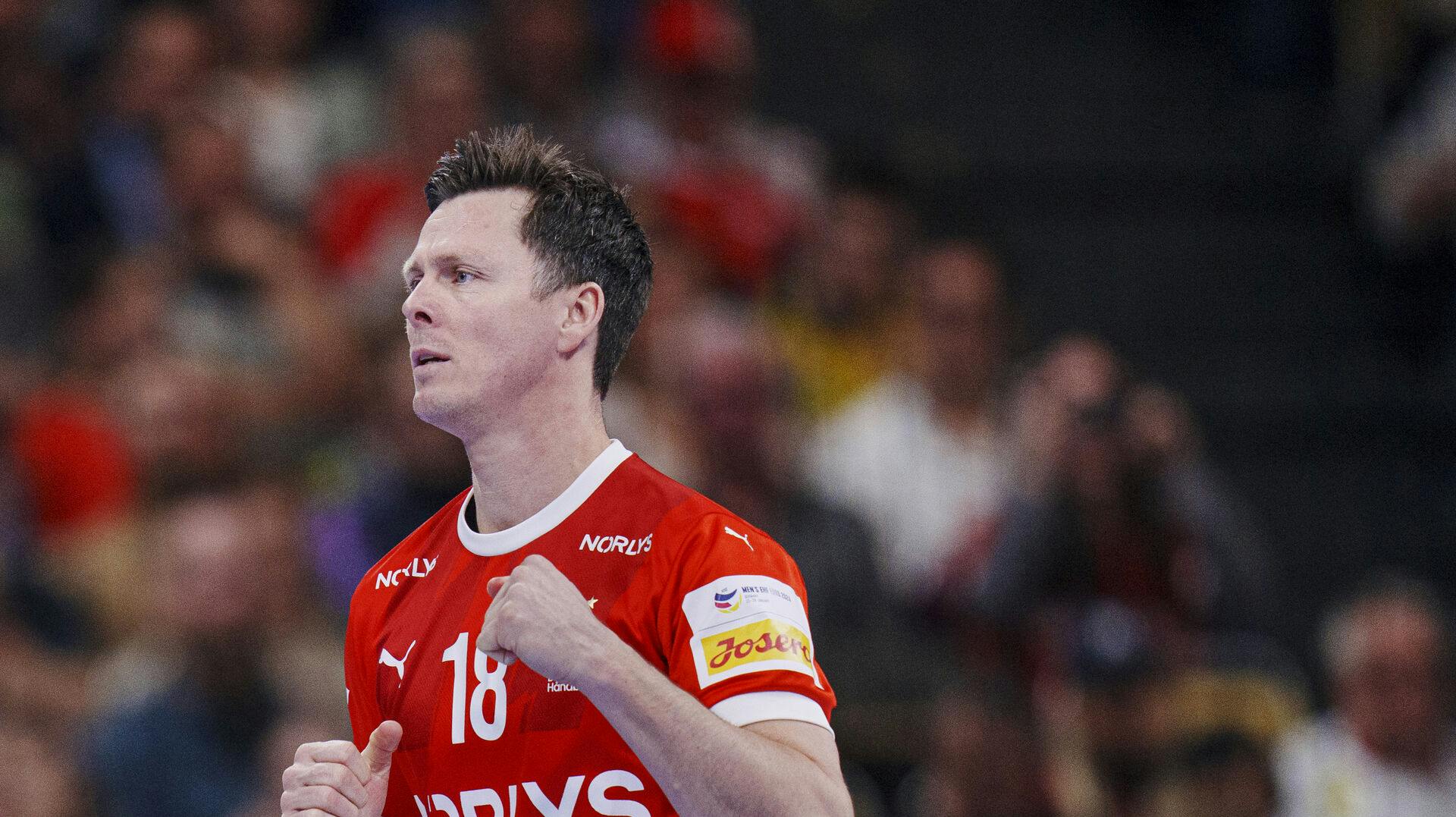 Danmarks Hans Lindberg under EM kampen mellem Danmark - Portugal i Olympiahalle i München, mandag den 15 januar 2024