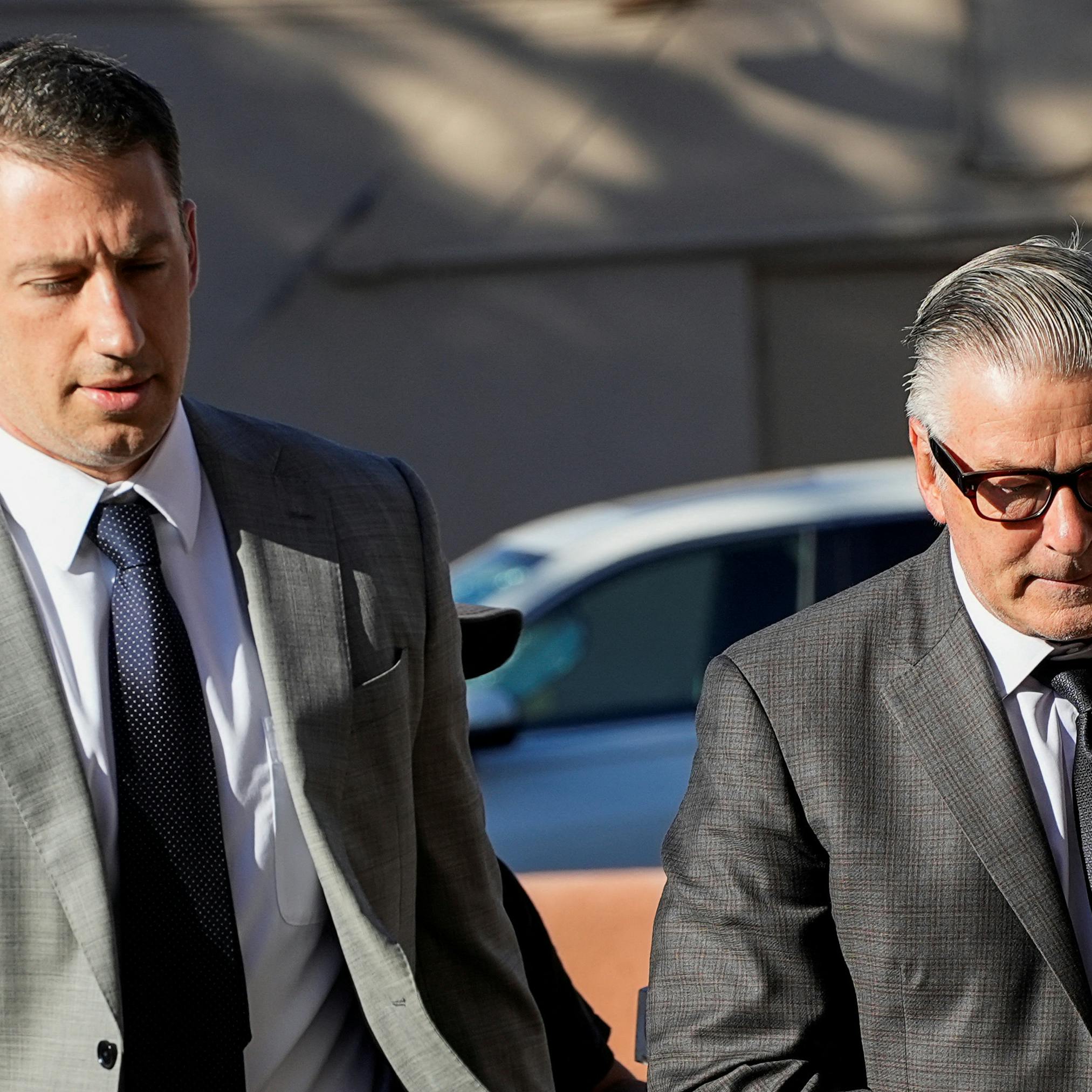 Actor Alec Baldwin walks towards the courthouse, as jury selection begins his manslaughter trial for the 2021 fatal shooting of cinematographer Halyna Hutchins during the filming of the Western movie "Rust", in Santa Fe, New Mexico, U.S. July 9, 2024. REUTERS/Ramsay de Give