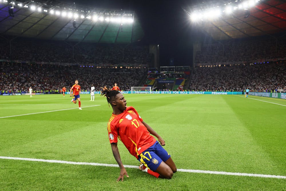 Nico Williams blev med sit mål den næstyngste målscorer nogensinde i en EM-finale. -&nbsp;&nbsp;