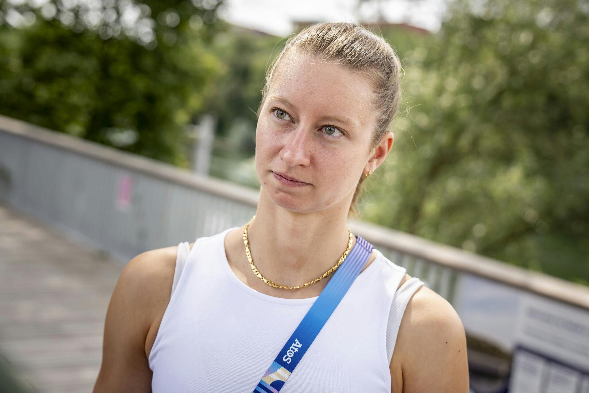 Svømmer Helena Rosendahl Bach da Danmarks Idrætsforbund holder fælles pressemøde med de danske atleter i Village Plaza i OL-byen i Paris, onsdag den 24. juli 2024. (Foto: Mads Claus Rasmussen/Ritzau Scanpix)