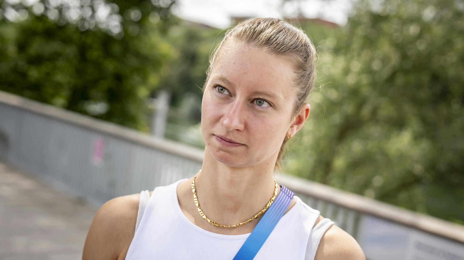 Svømmer Helena Rosendahl Bach da Danmarks Idrætsforbund holder fælles pressemøde med de danske atleter i Village Plaza i OL-byen i Paris, onsdag den 24. juli 2024. (Foto: Mads Claus Rasmussen/Ritzau Scanpix)