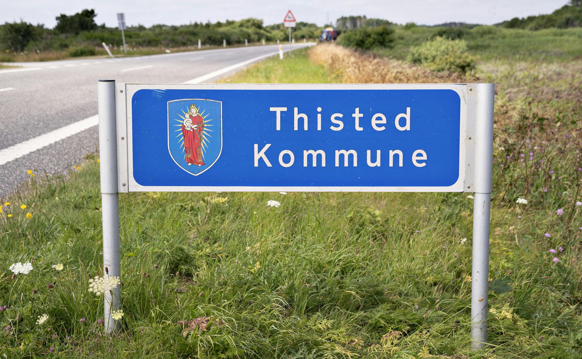 Thisted Kommune, kommunegrænseskilt ved hovedvejen , 22. juli 2021.. (Foto: Henning Bagger/Ritzau Scanpix)