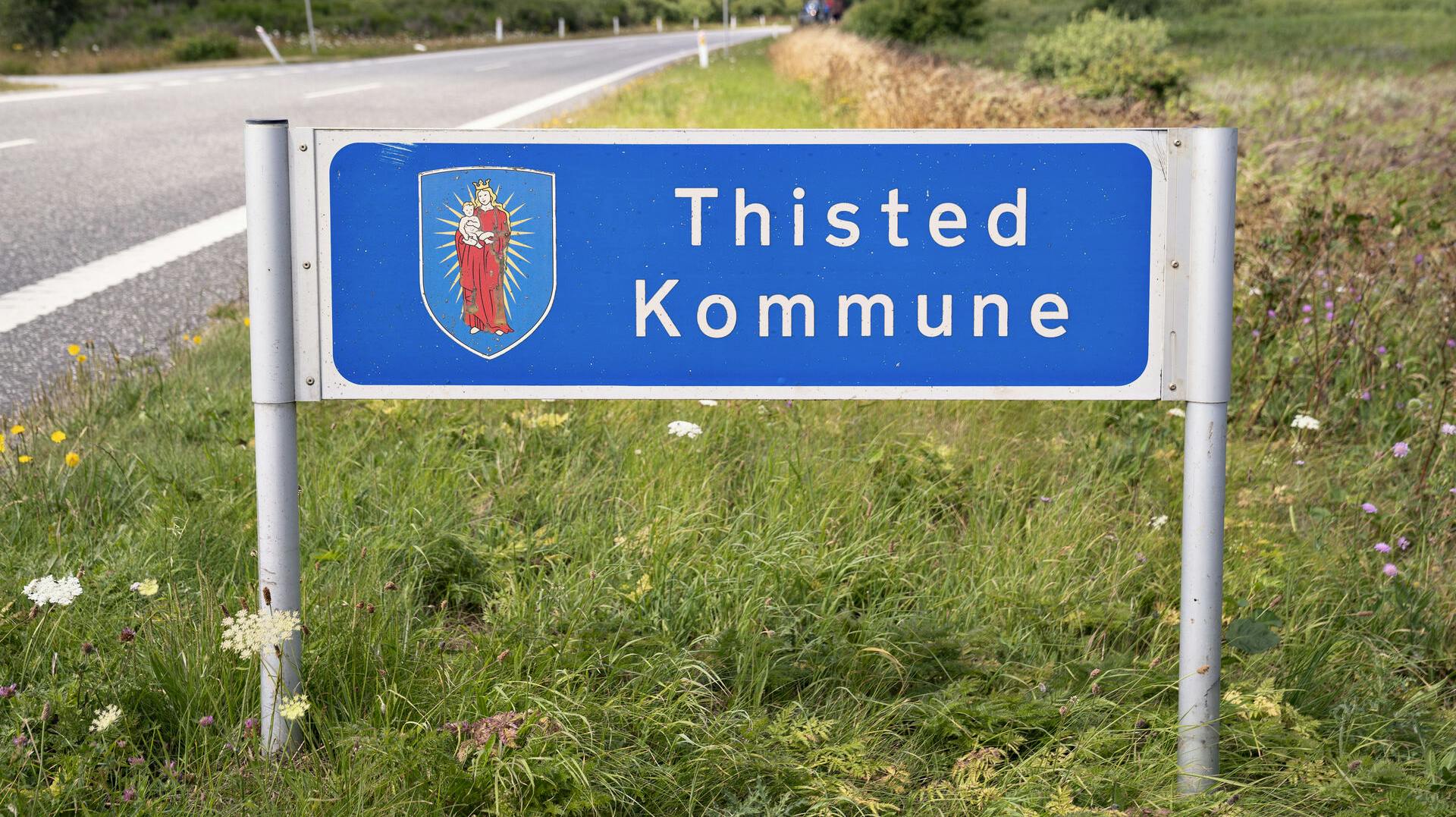 Thisted Kommune, kommunegrænseskilt ved hovedvejen , 22. juli 2021.. (Foto: Henning Bagger/Ritzau Scanpix)