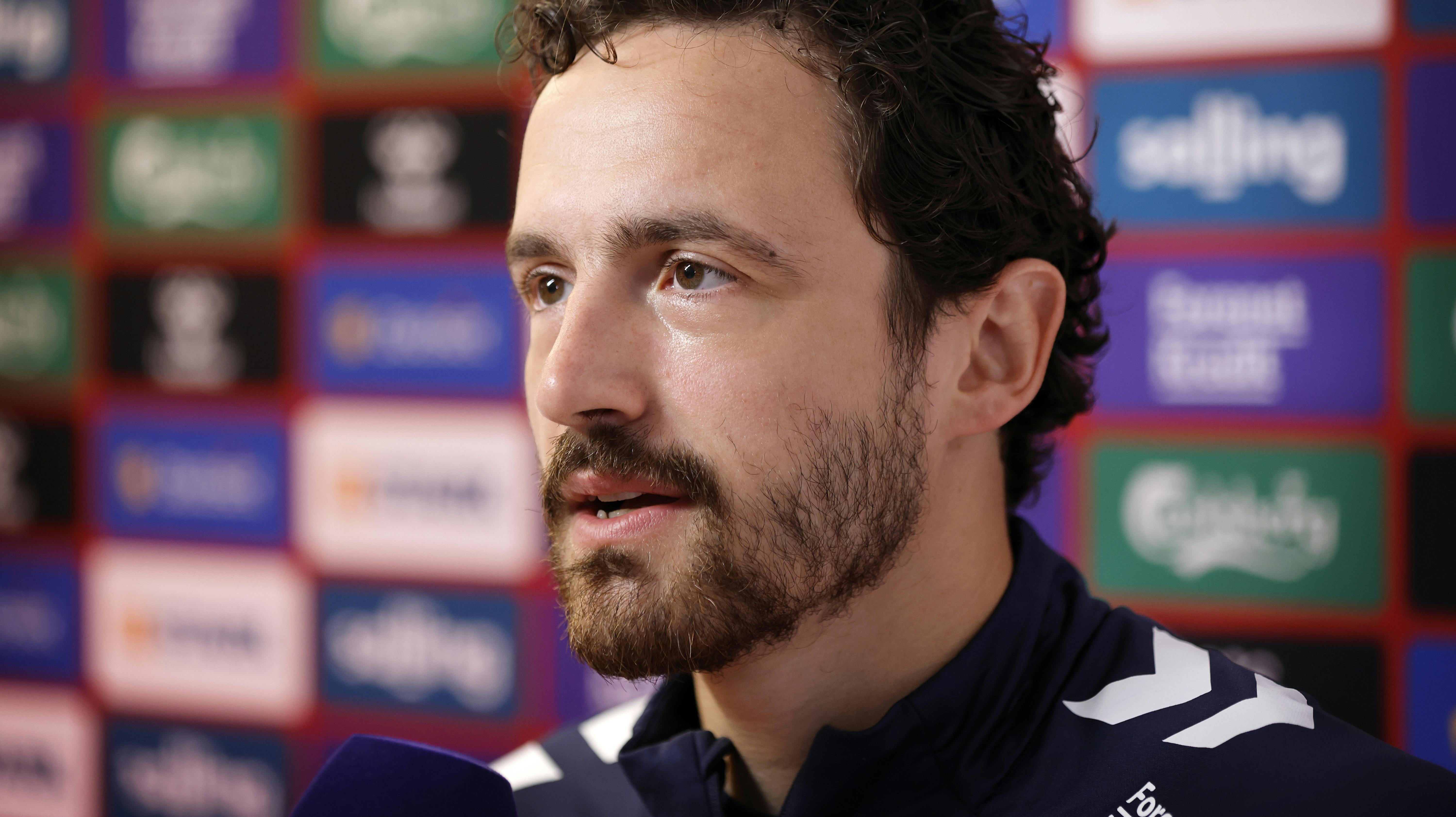 EM i fodbold i Tyskland: Mixed zone på Hermann-Saam stadion i Freudenstadt. Thomas Delaney.