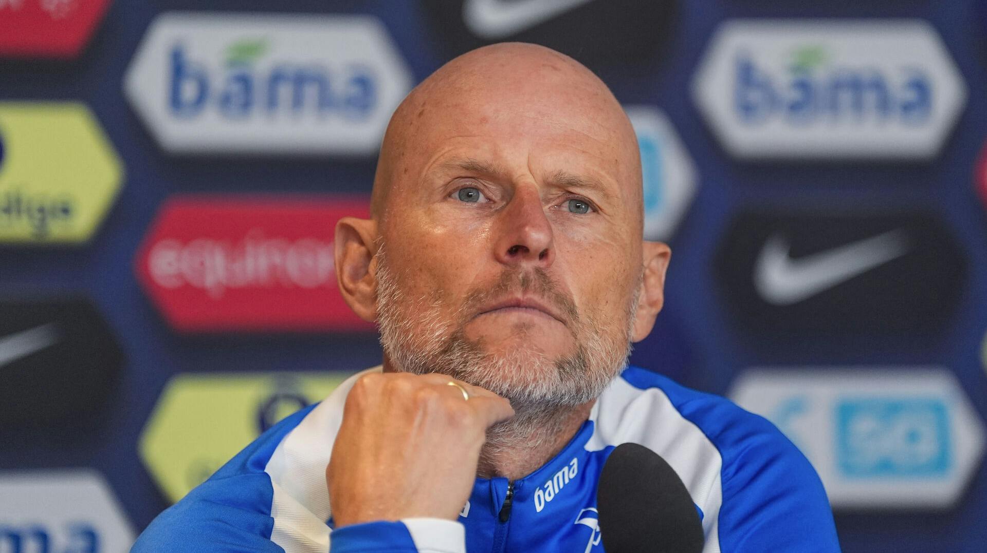 Oslo 20240827. Landslagssjef Ståle Solbakken præsenterer troppen til herrelandslagets Nations League-kampen mod Kasakhstan og Østerrike. Presentasjonen finner sted på Ullevaal stadion i Oslo tirsdag. Foto: Terje Pedersen / NTB