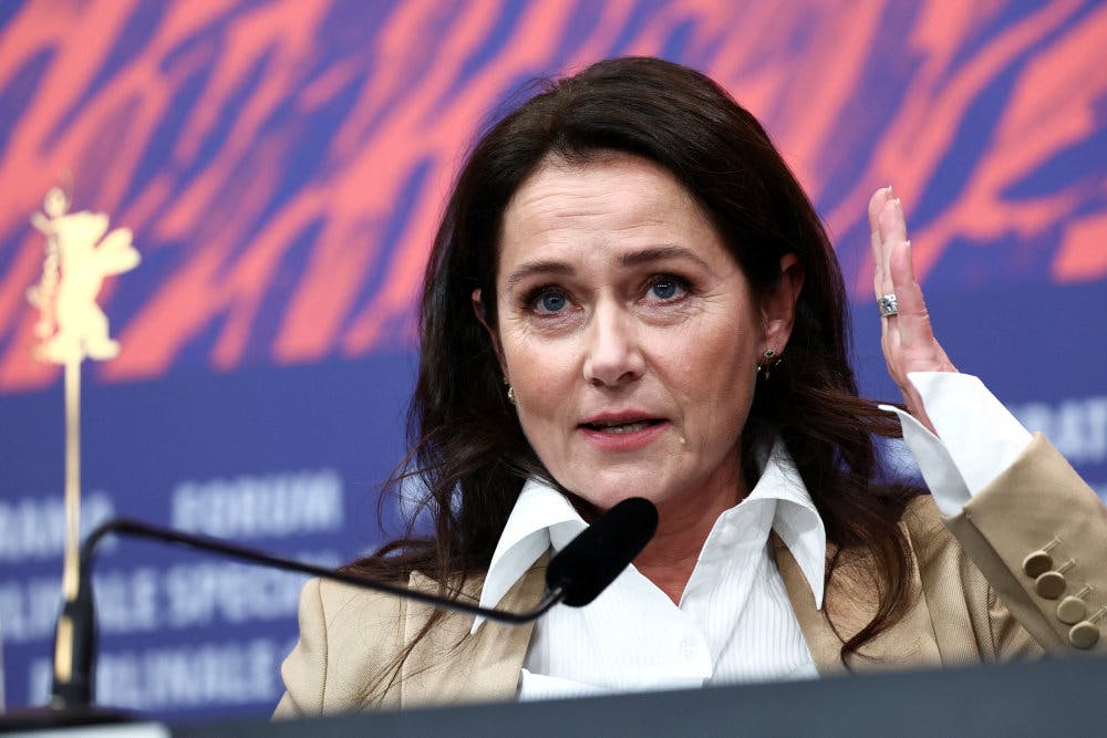 Sidse Babett Knudsen ses her ved en pressekonference for "Vogter" under filmfestivalen Berlinalen 22. februar. (Arkivfoto).