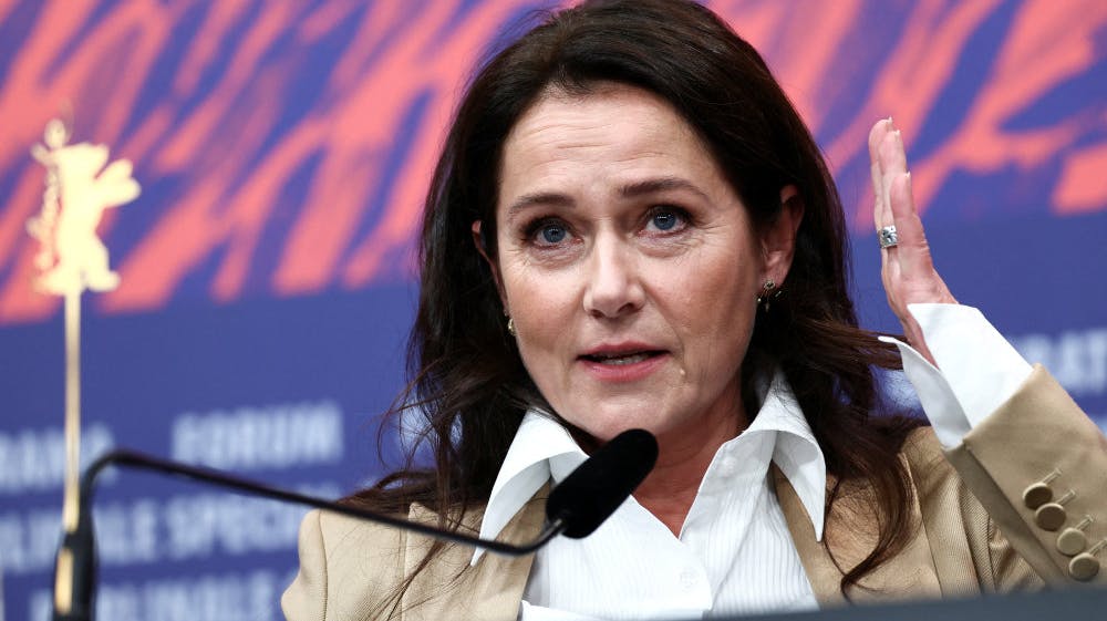 Sidse Babett Knudsen ses her ved en pressekonference for "Vogter" under filmfestivalen Berlinalen 22. februar. (Arkivfoto).