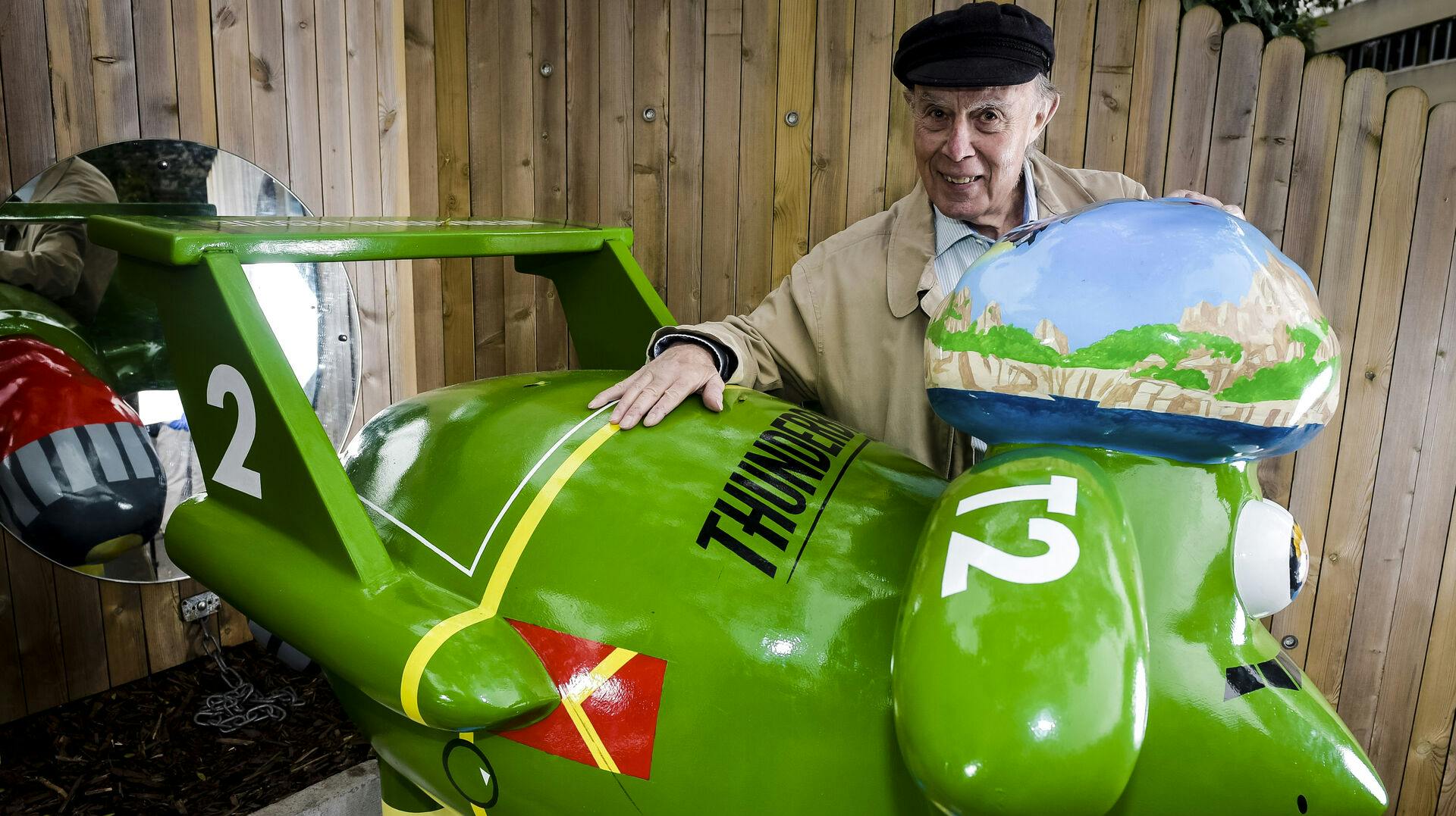 File photo dated 04/08/15 of the voice of Thunderbirds Parker, David Graham, by a sculpture of Shaun the Sheep titled Thunderbirds Are Go. David Graham has died aged 99, it has been confirmed. Issue date: Friday September 20, 2024.