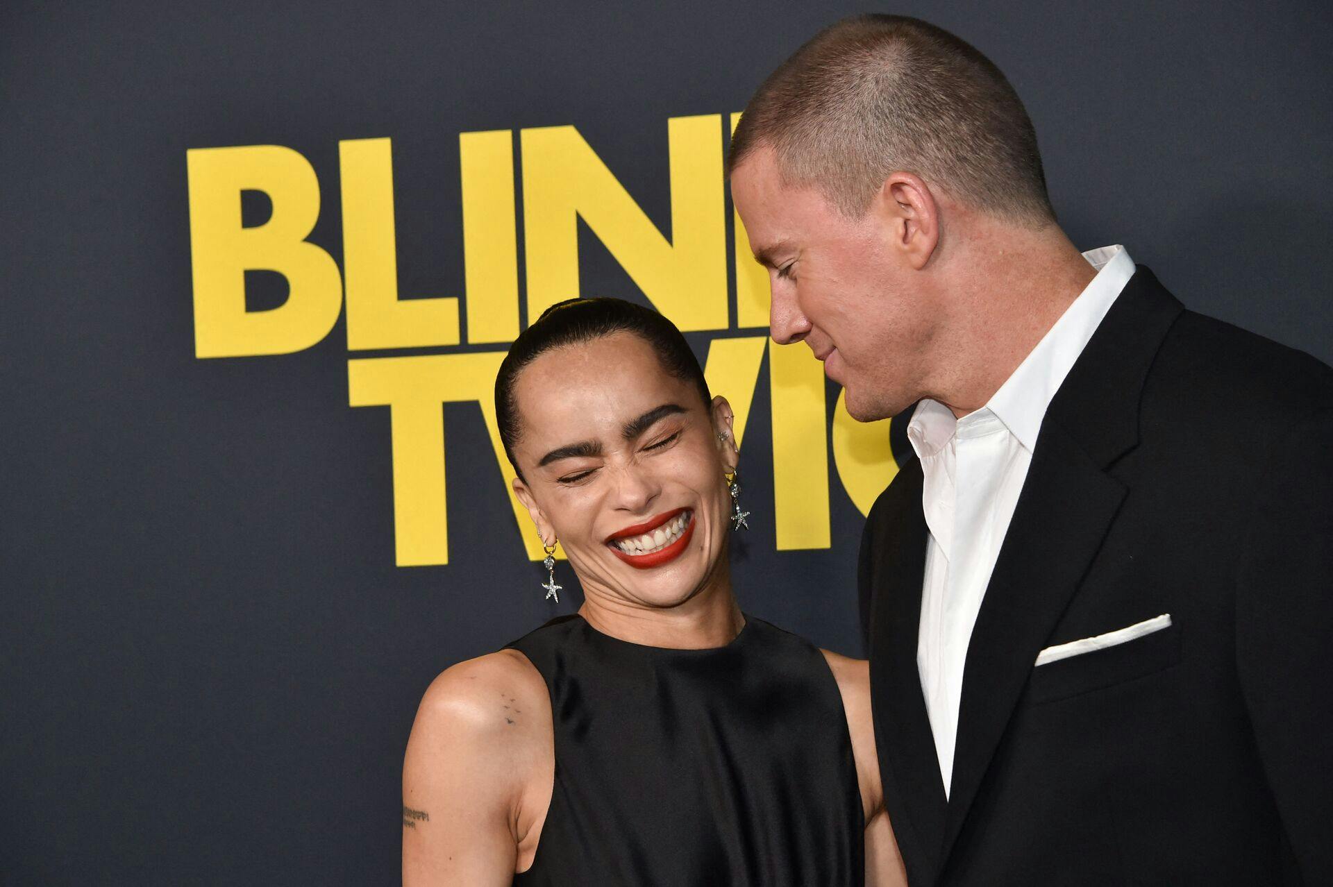 TOPSHOT - US actor Channing Tatum (R) and US actress Zoe Kravitz attend the "Blink Twice" premiere at the Directors Guild of America (DGA) in Los Angeles, August 8, 2024. (Photo by Chris Delmas / AFP)