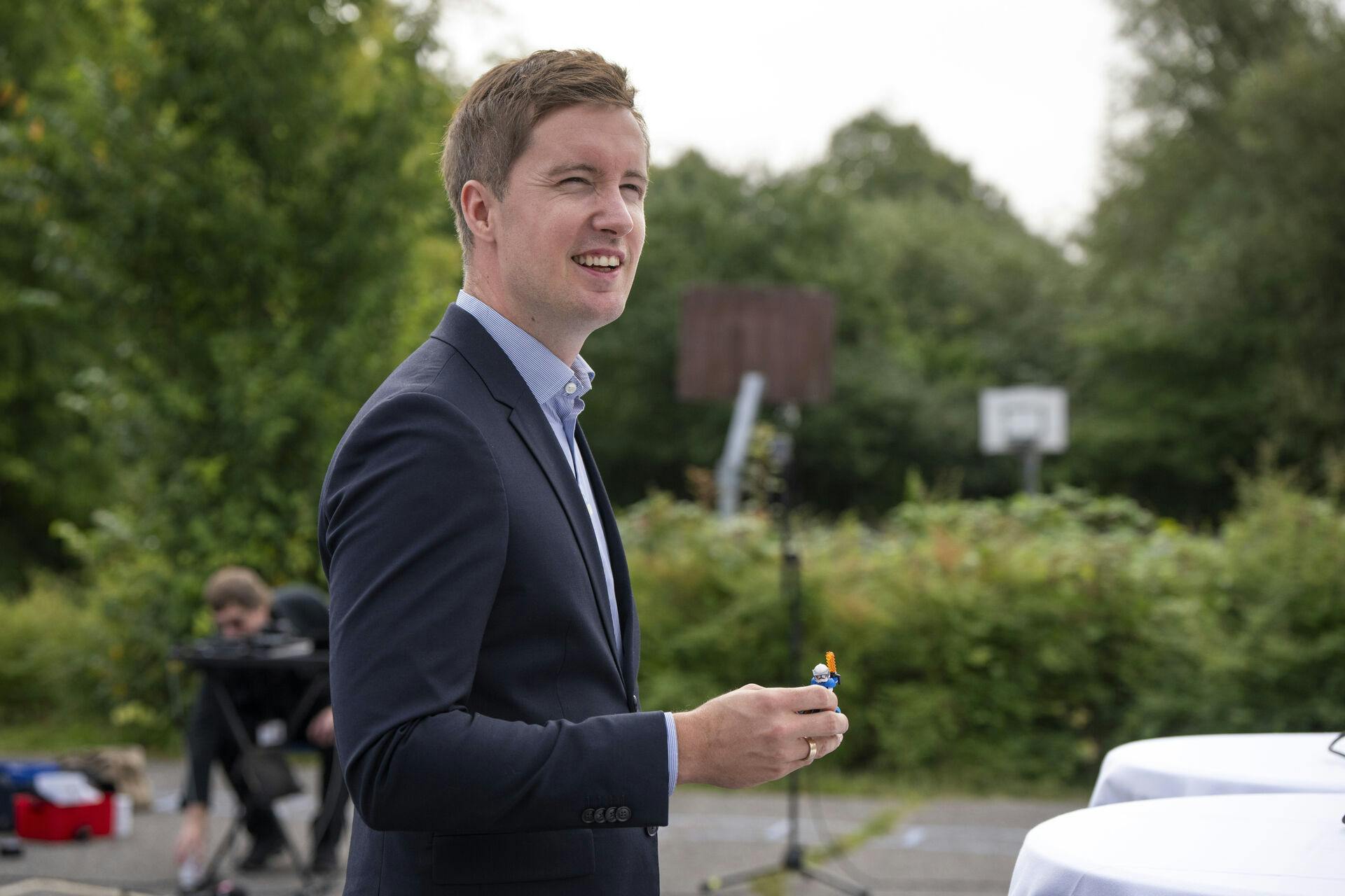 Pressemøde med blandt andre Jacob Mark under SFs sommergruppemøde på Provstegårdsskolen i Odense, tirsdag den 20. august 2024.. (Foto: Bo Amstrup/Ritzau Scanpix)