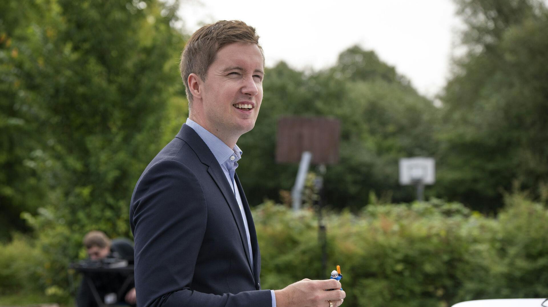 Pressemøde med blandt andre Jacob Mark under SFs sommergruppemøde på Provstegårdsskolen i Odense, tirsdag den 20. august 2024.. (Foto: Bo Amstrup/Ritzau Scanpix)