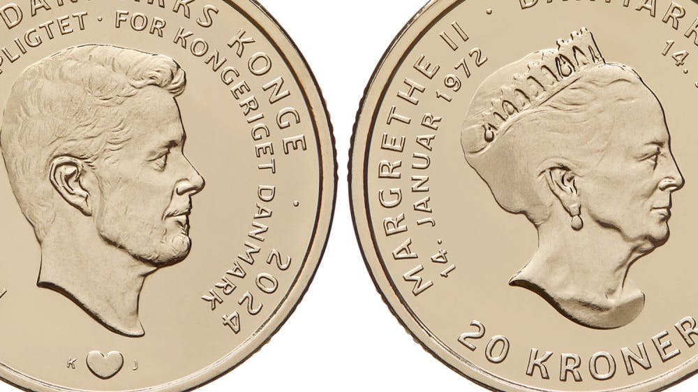 Portrætterne af kong Frederik og dronning Margrethe er udarbejdet af billedhugger Eva Hjort. Mønten er designet af Nationalbankens designchef, Jeanette Skov Jensen.
