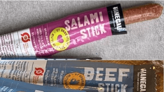 Snackpølserne Salami Stick og Beef Stick fra Hanegal A/S tilbagekaldes. 