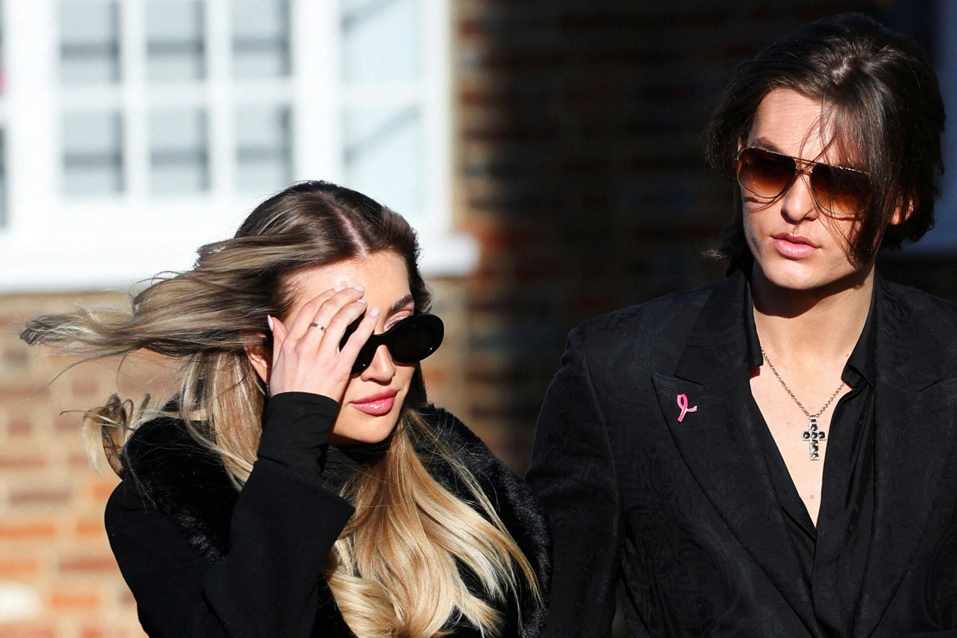 Actor and model Damian Hurley arrives with Kate Cassidy to attend the funeral of former One Direction singer Liam Payne at St. Mary's Church in Amersham, near London, Britain, November 20, 2024. REUTERS/Toby Melville