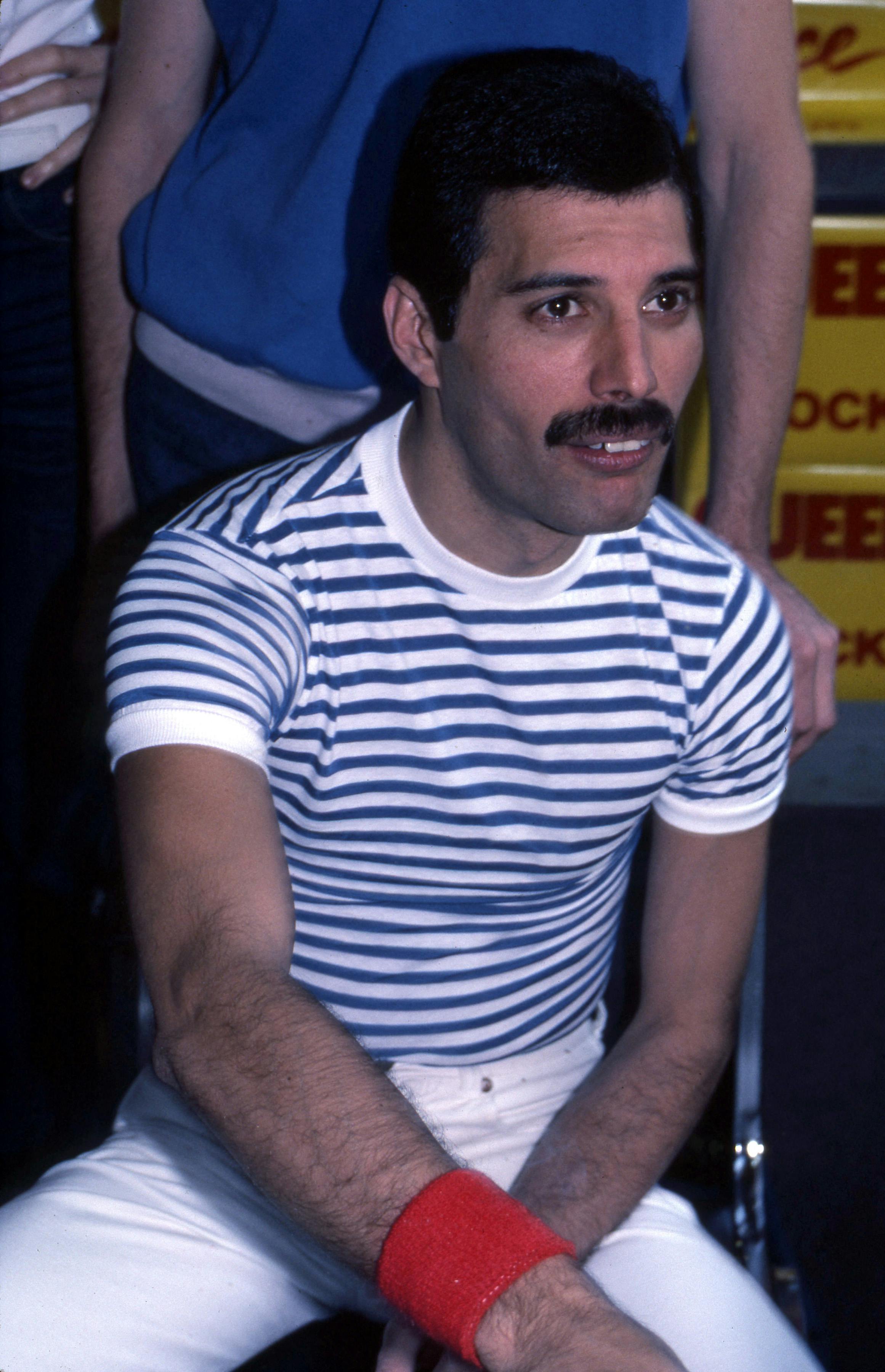 Freddie Mercury of Queen leaving his hotel on October 7, 1982 in New York City. 07 Oct 1982 Pictured: Freddie Mercury of Queen. Photo credit: Camera Press / MEGA TheMegaAgency.com +1 888 505 6342 (Mega Agency TagID: MEGA363746_007.jpg) [Photo via Mega Agency]