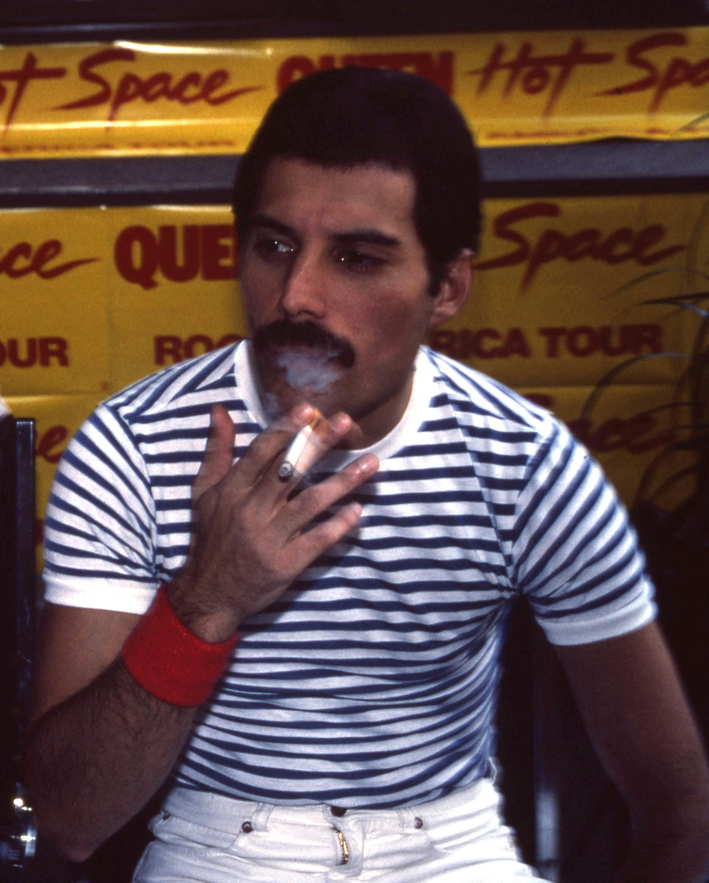 Freddie Mercury of Queen leaving his hotel on October 7, 1982 in New York City. 07 Oct 1982 Pictured: Freddie Mercury of Queen. Photo credit: Camera Press / MEGA TheMegaAgency.com +1 888 505 6342 (Mega Agency TagID: MEGA363746_039.jpg) [Photo via Mega Agency]